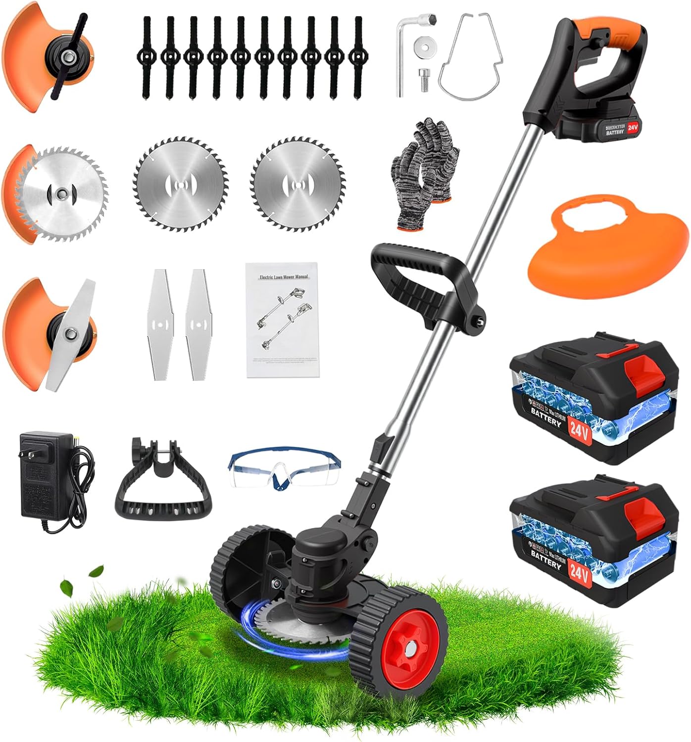 ALSO GO Cordless Weed Wacker 24V, Electric Grass Trimmer with 2 * 4A Batteries & Charger, 3 in 1 Stringless Weed Trimmer, Battery Powered Weed Eater/Brush Cutter/Lawn Mover for Garden and Yard