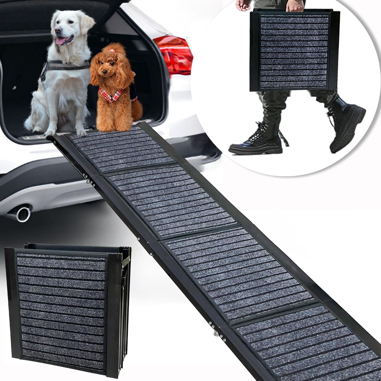 VEMJO Dog Ramp for Car SUV Truck Folding in FourFold Pet Ramp Dog Car