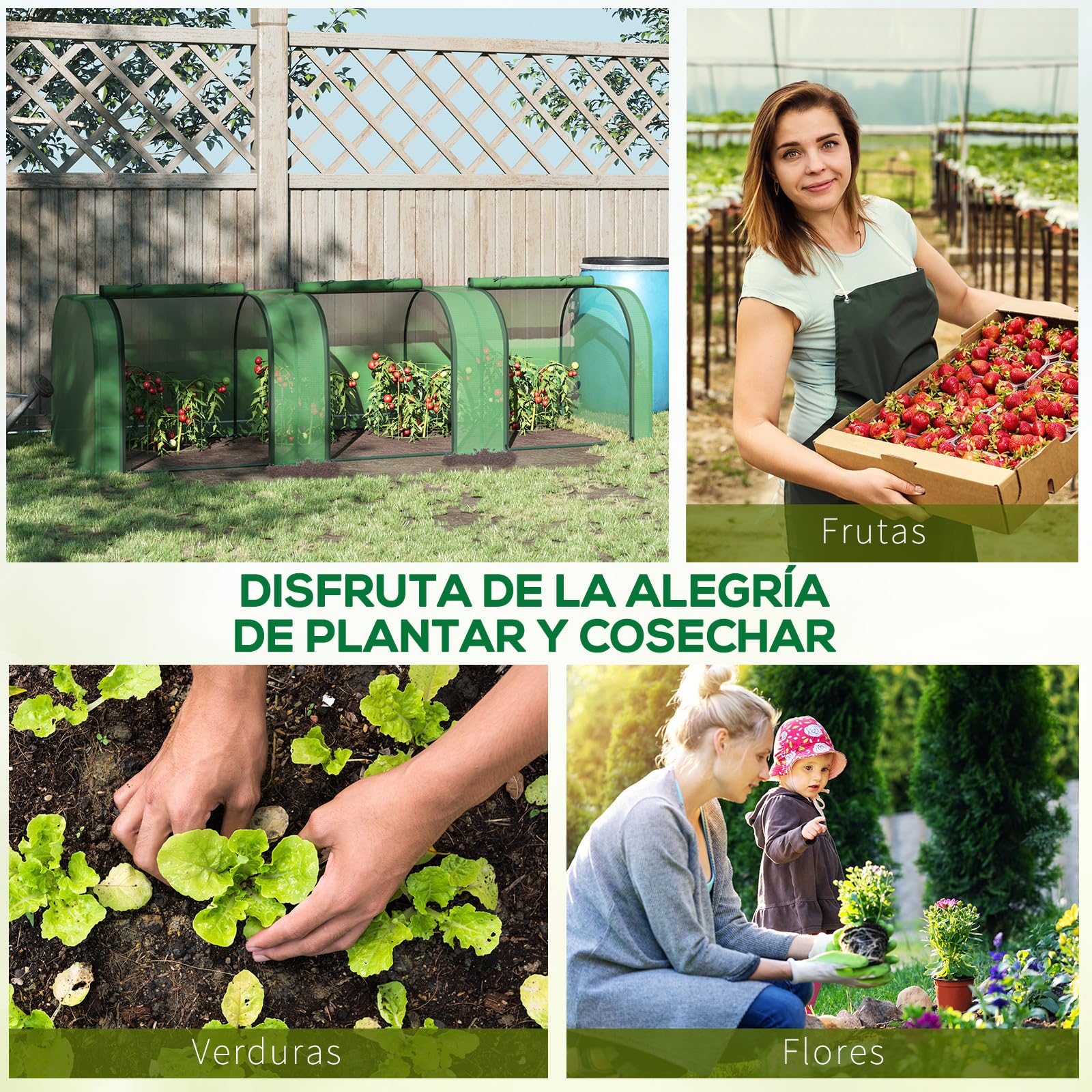 Outsunny Invernadero de Exterior 295x100x80 cm Invernadero de Jardín con 3 Puertas Enrollables Marco de Acero para Cultivos Plantas Flores Verde