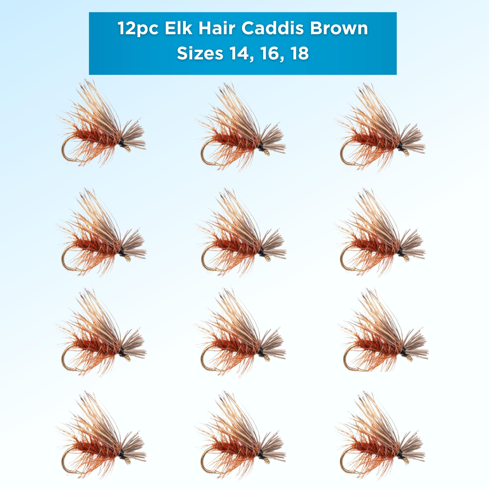 Elk Hair Caddis Dry Fly Assortment 12-Pack | Hand-Tied Trout Flies Sizes 14 16 18 in Black Brown Tan Olive | Premium Floating Fly Fishing Flies for Rivers Streams and Lakes