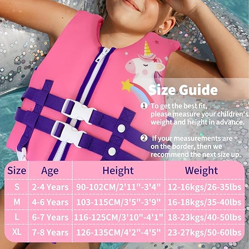 Miniatura 4 de Wenlia Chaleco de natación para niños, chaqueta flotante de neopreno para niñas, chaleco flotante, traje de baño de flotabilidad para aprender a