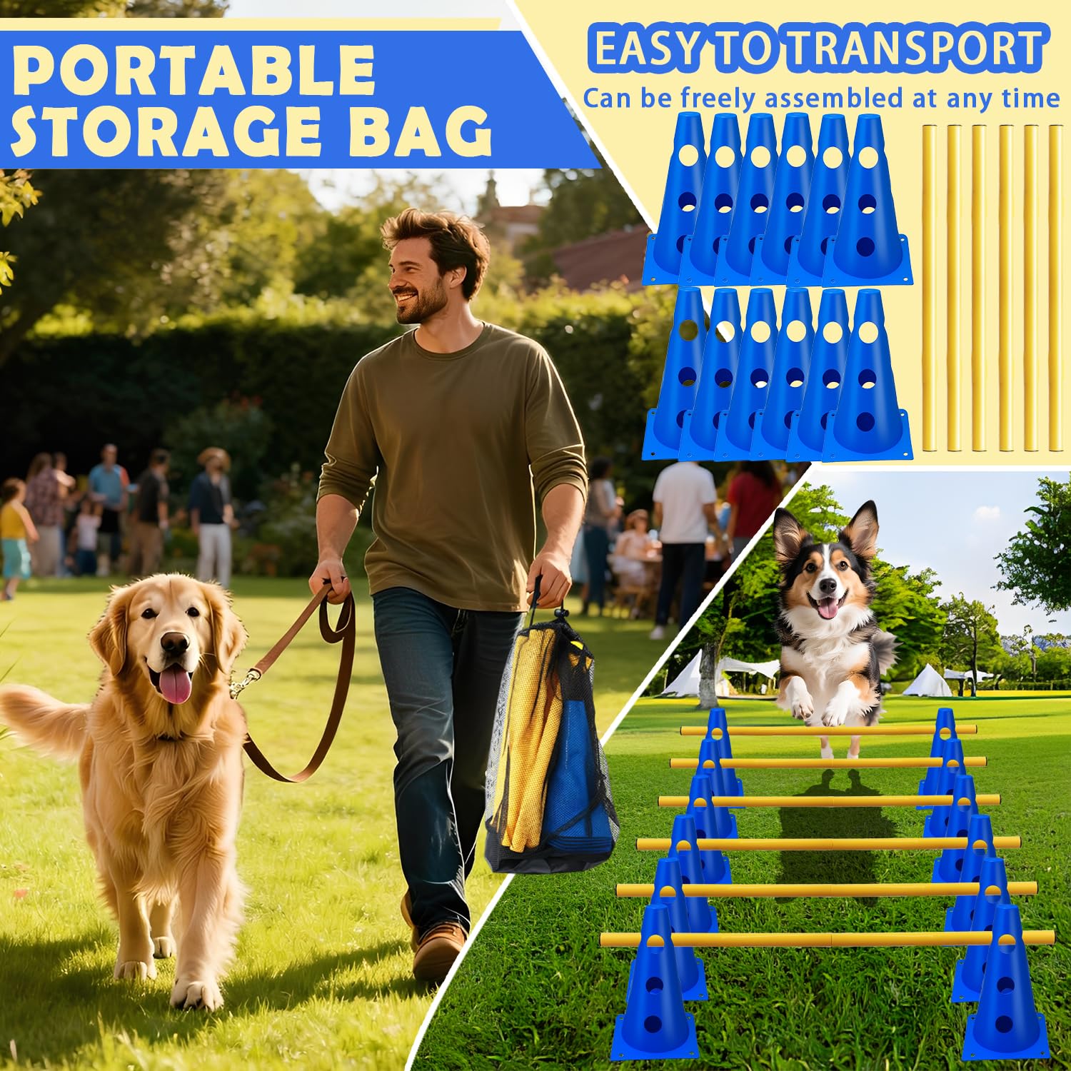 Accesorios de Entrenamiento de Agilidad para Perros y Caballos 5 Set Agility Set Perros Barreras Juego de Obstáculos Niños 23cm para Entrenamiento de Animales y fútbol (Azul 32cm 6Set)