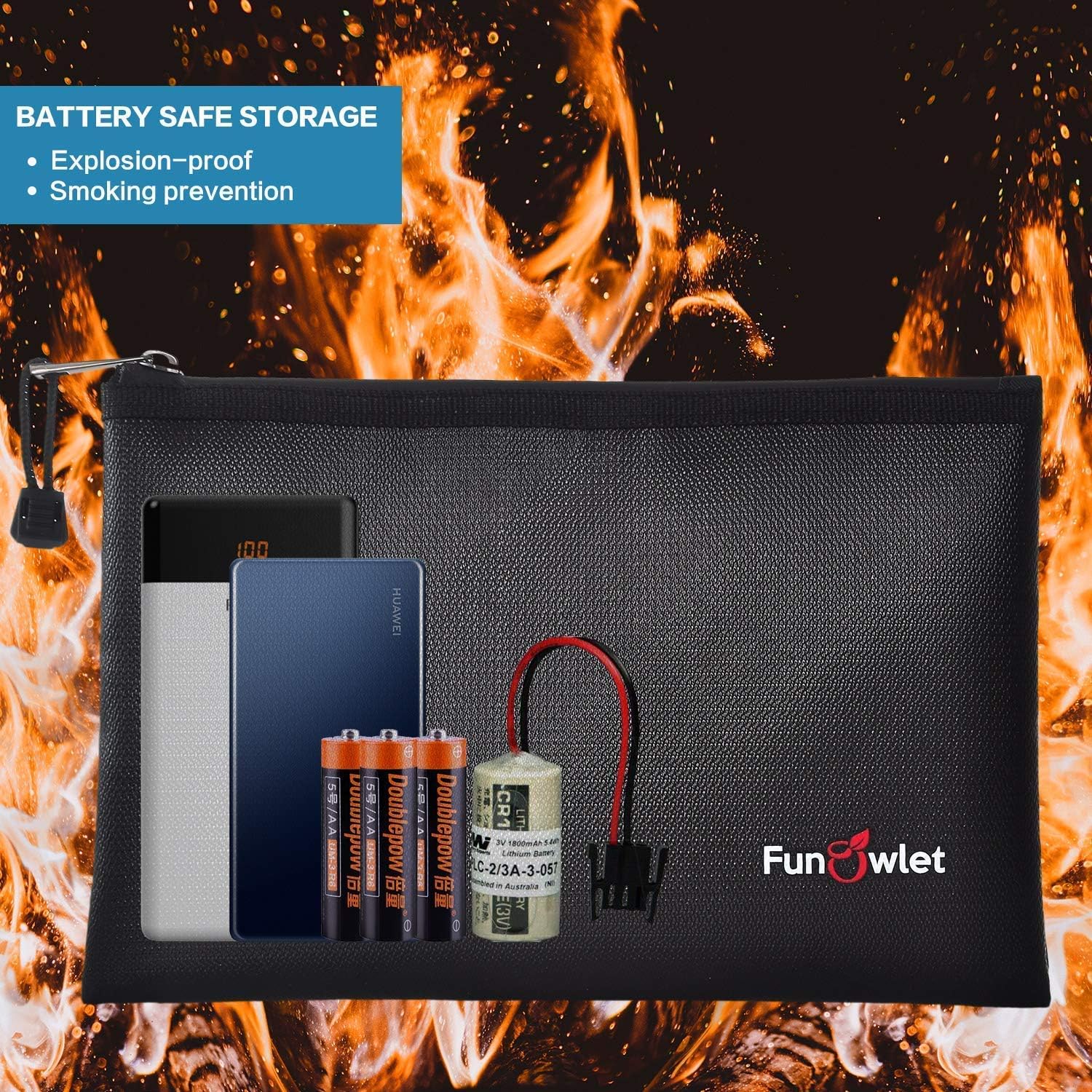 Fireproof Waterproof Money Document Bag - 2+3 Pack Safe Upgraded Zipper Bags, Fire & Water Resistant Storage Organizer Pouch for A4 A5 Documents Holder,File,Cash,Jewelry,Passport,Tablet,Laptop (Black)