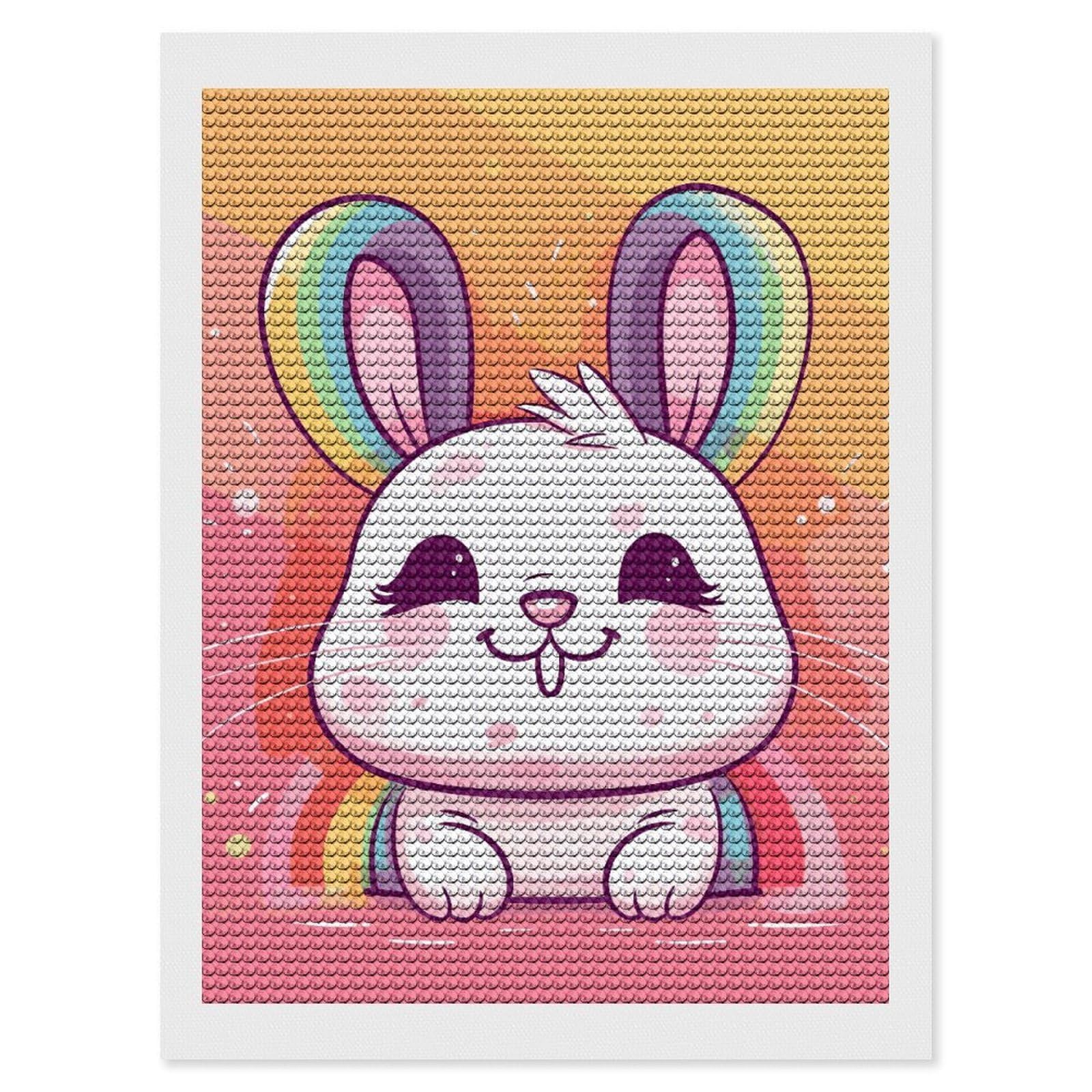 Chubby Rabbit Diamond Art Kits for Adults, DIY 5D Diamonds Painting Kits for Beginner, Round Full Drill Diamond Dots Painting, Diamonds Pictures Gem Art and Crafts Wall Decor 12"x16"