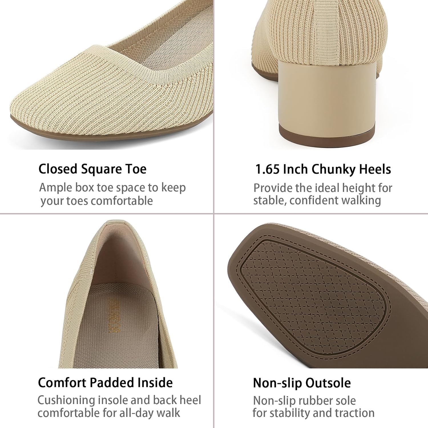 JENN ARDOR Comfortable Low Chunky Heels Knit Dress Shoes for Women Closed Square Toe Casual Slip on Wedding Party Business Work Office Block Heeled Pumps - Image 5