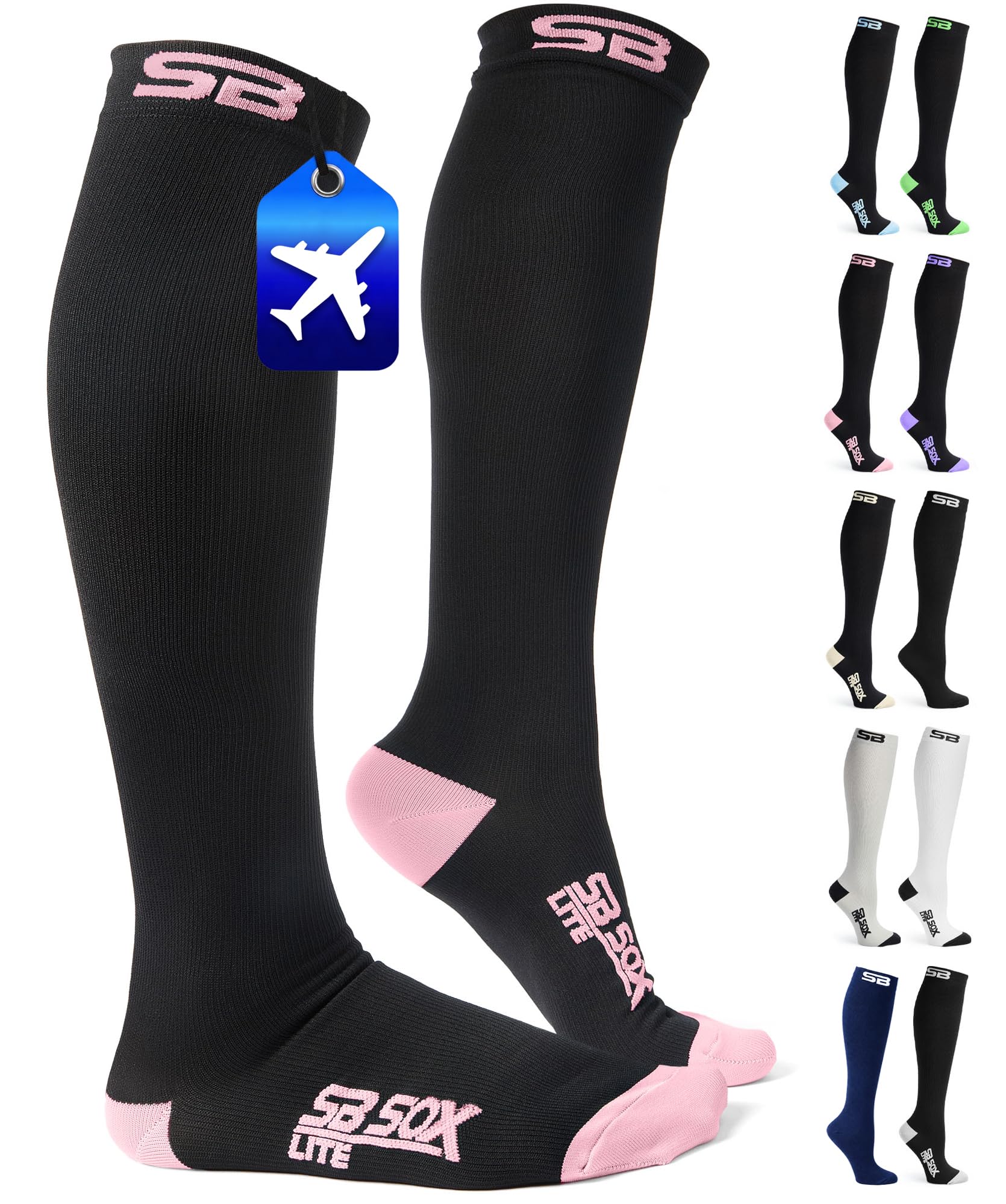 Calcetines de compresión SB Sox de 15 a 20 mmHg para hombres y mujeres los mejores calcetines para correr, médicos, atletas, edemas, diabetes, varices, viajes, embarazo - all-season, S/M, Negro/Rosado