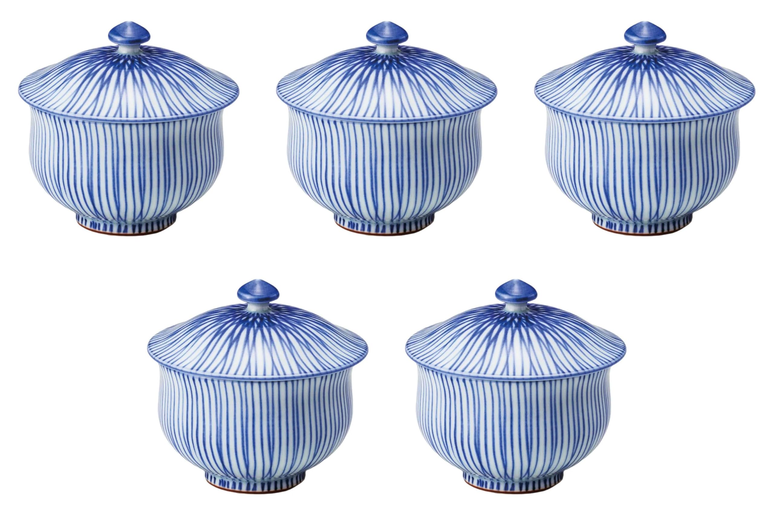 Set of 5 Flower Tokusa with Lid [3.9 x 3.3 inches (10 x 8.5 cm) (200cc)] | Sencha with Lid (Arita Ware), Arita Ware Setomonohonpo, Japanese Language Book