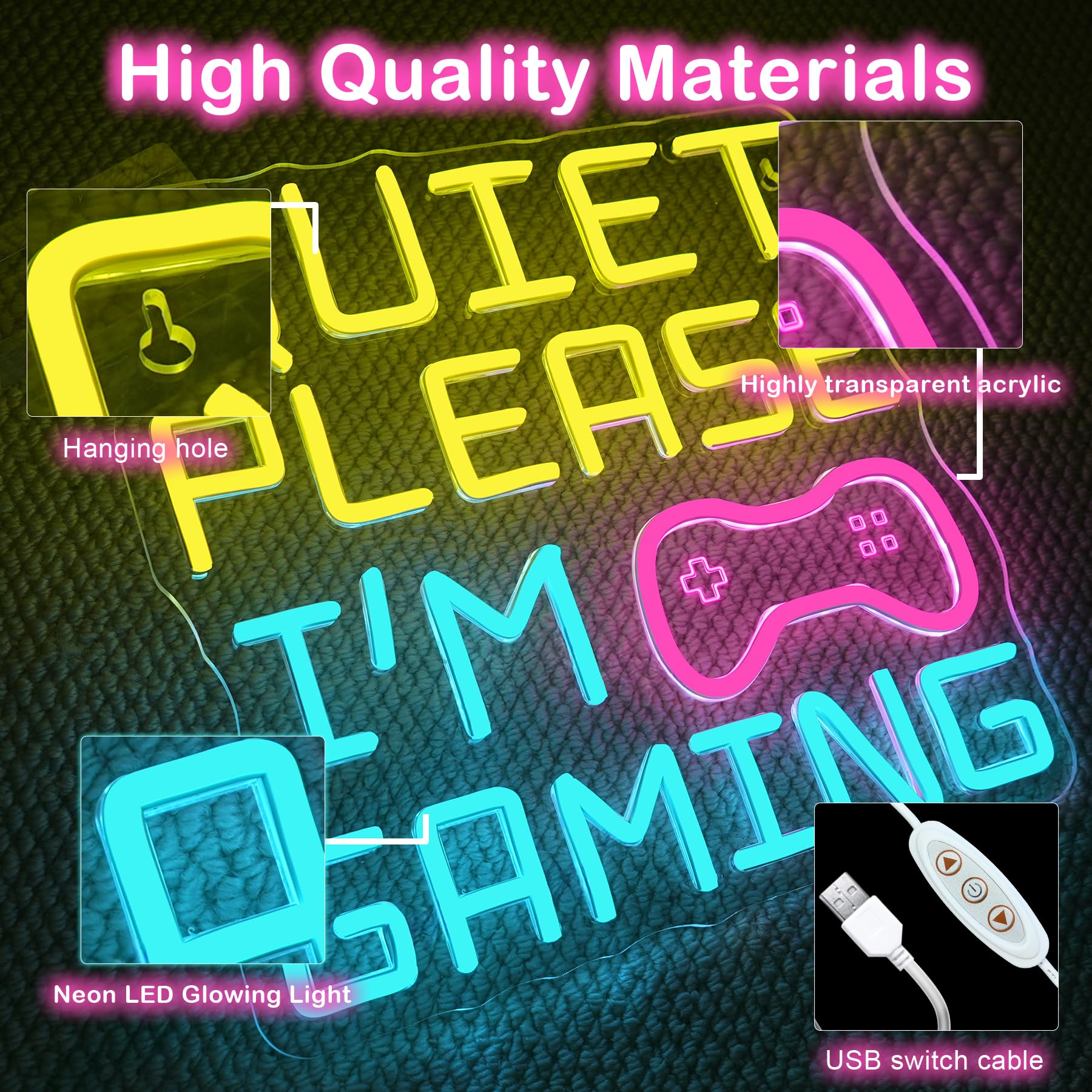 VYXIN Quiet Please I'm Gaming Neon Light Sign,Game Neon Sign,Gaming Led Signs Suitable For Decorating Places Such As Playroom,Game Room,Bedroom,Manhole,Family Room,Gift - Image 4