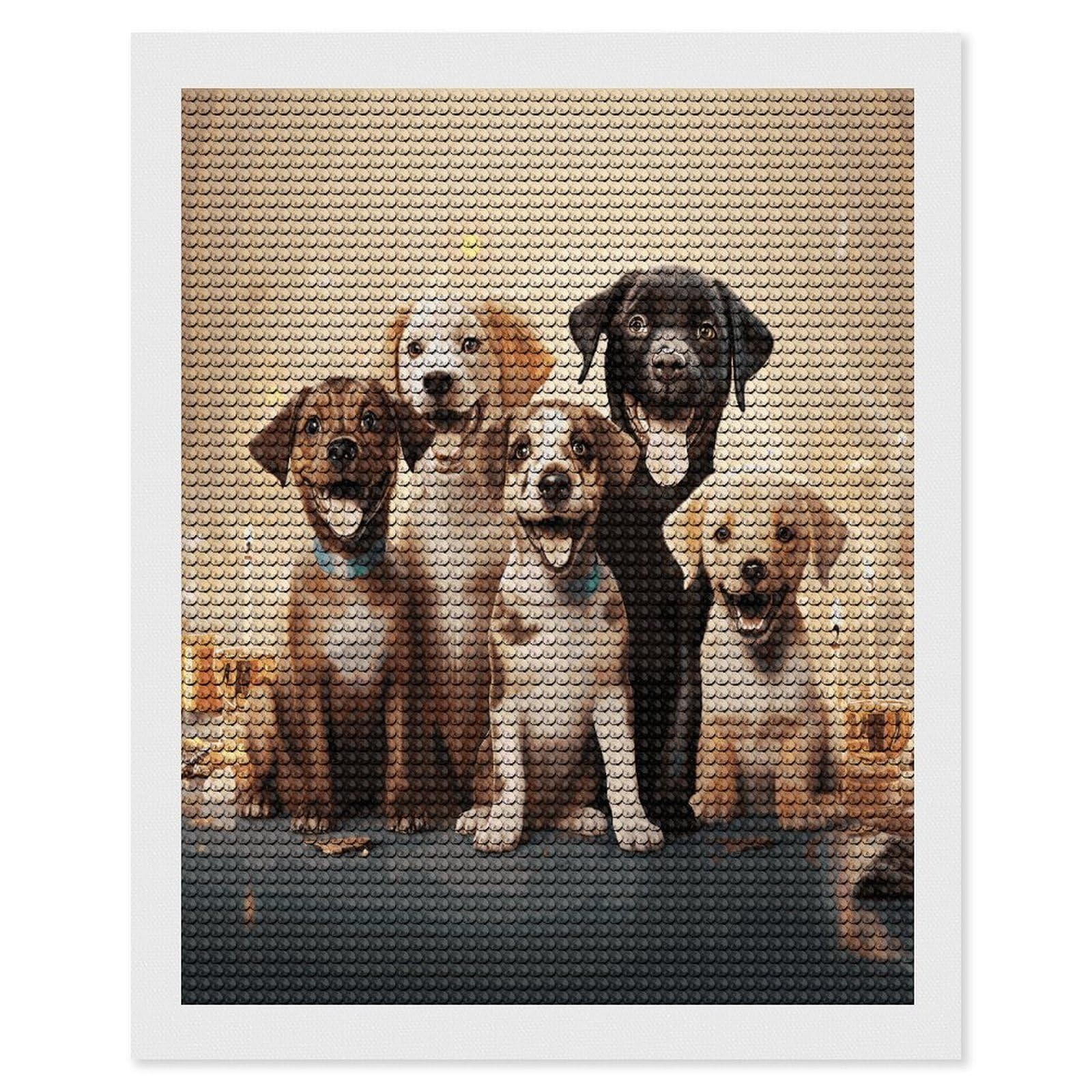 FekiLoot Dogs Happy Party Diamond Art Kits for Adults Diamond Painting Kits for Beginners DIY Diamond Art Kits Round Full Drill Diamond Dot Gem Painting for Home Wall Decor Gift 16"x20"