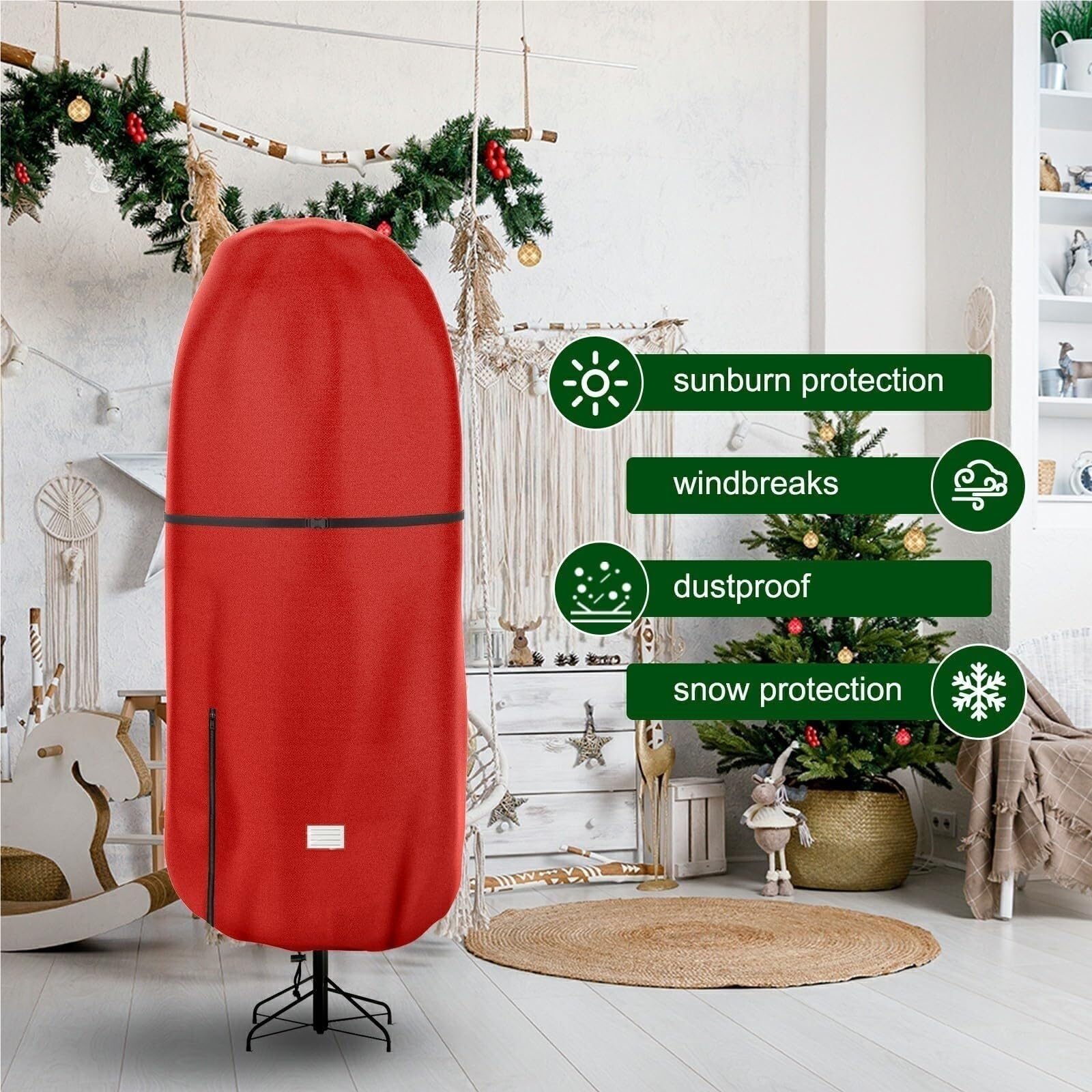 Saco Árbol Navidad Tela Vertical De Oxford La Cubierta del Almacenamiento Árbol Navidad con Cremallera Y Ajustable Almacenamiento(Rot,91cm)