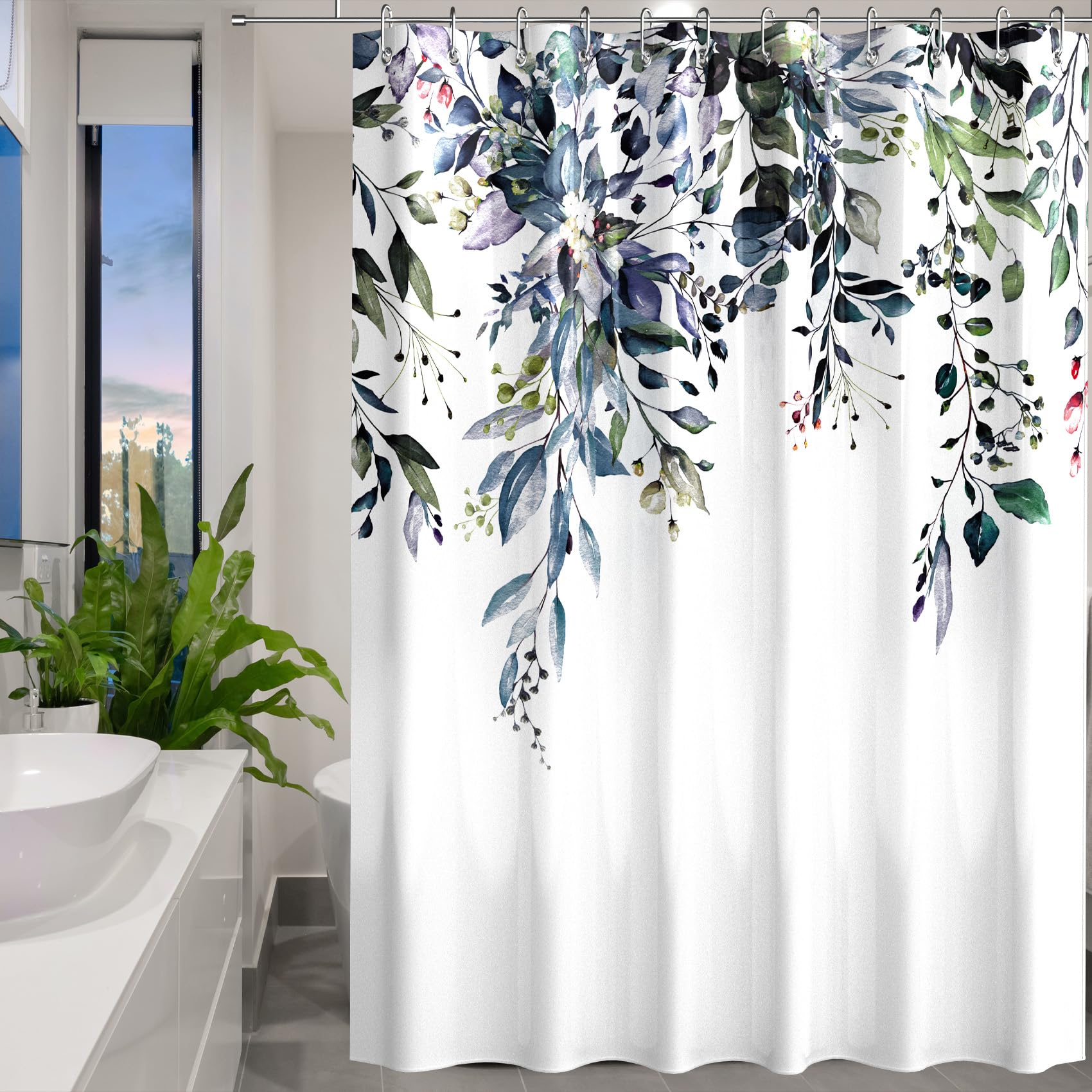 Eucalyptus Leaves Plant Shower Curtain, Waterproof Polyester Fabric 72"x72" Shower Curtain - Blue