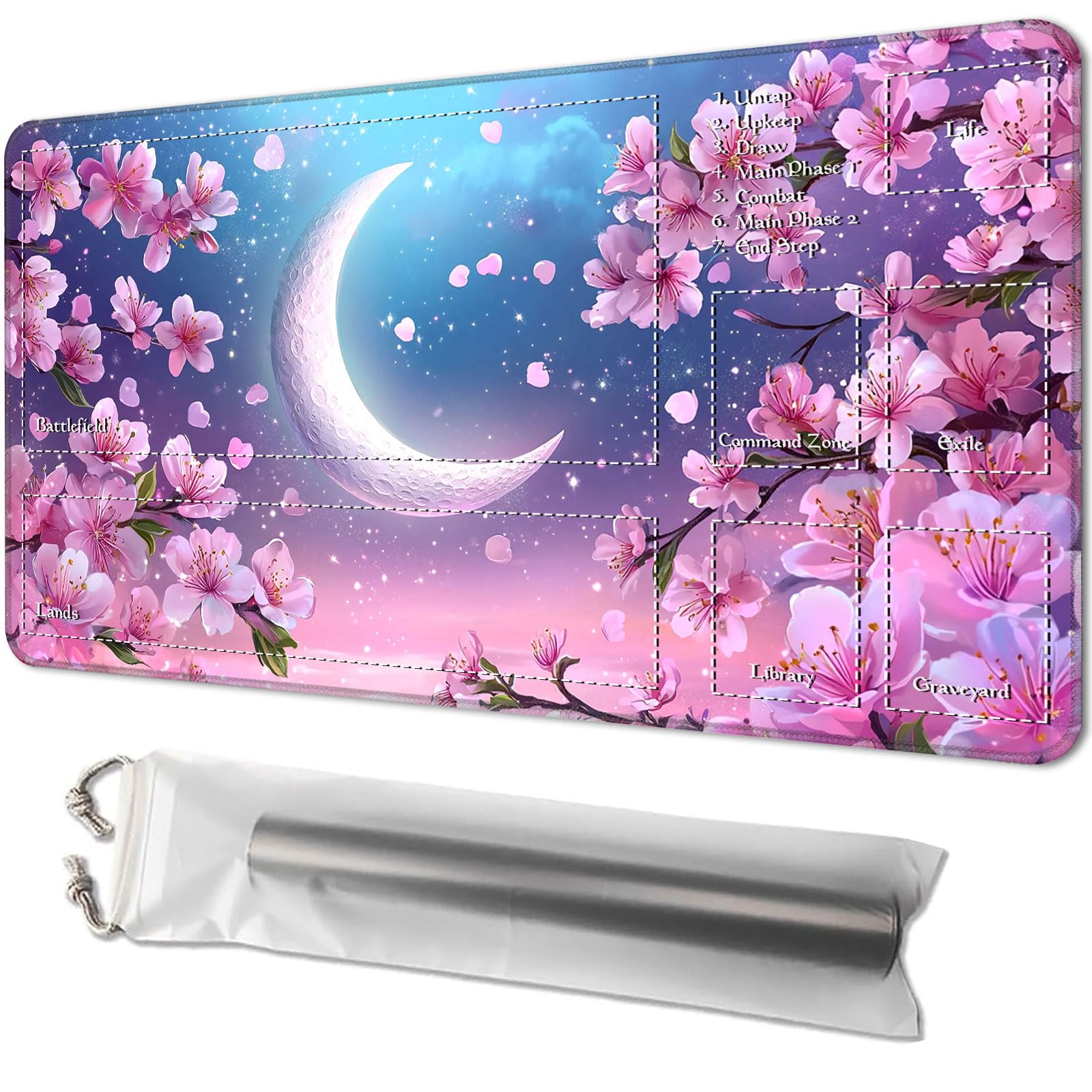 Playmat for MTG, Game Mat 24 x 14 inches, with Free Storage Bags, TCG and Board Game Mat for Cards, Ideal for Card Game Enthusiasts, Crescent Moon — image 1