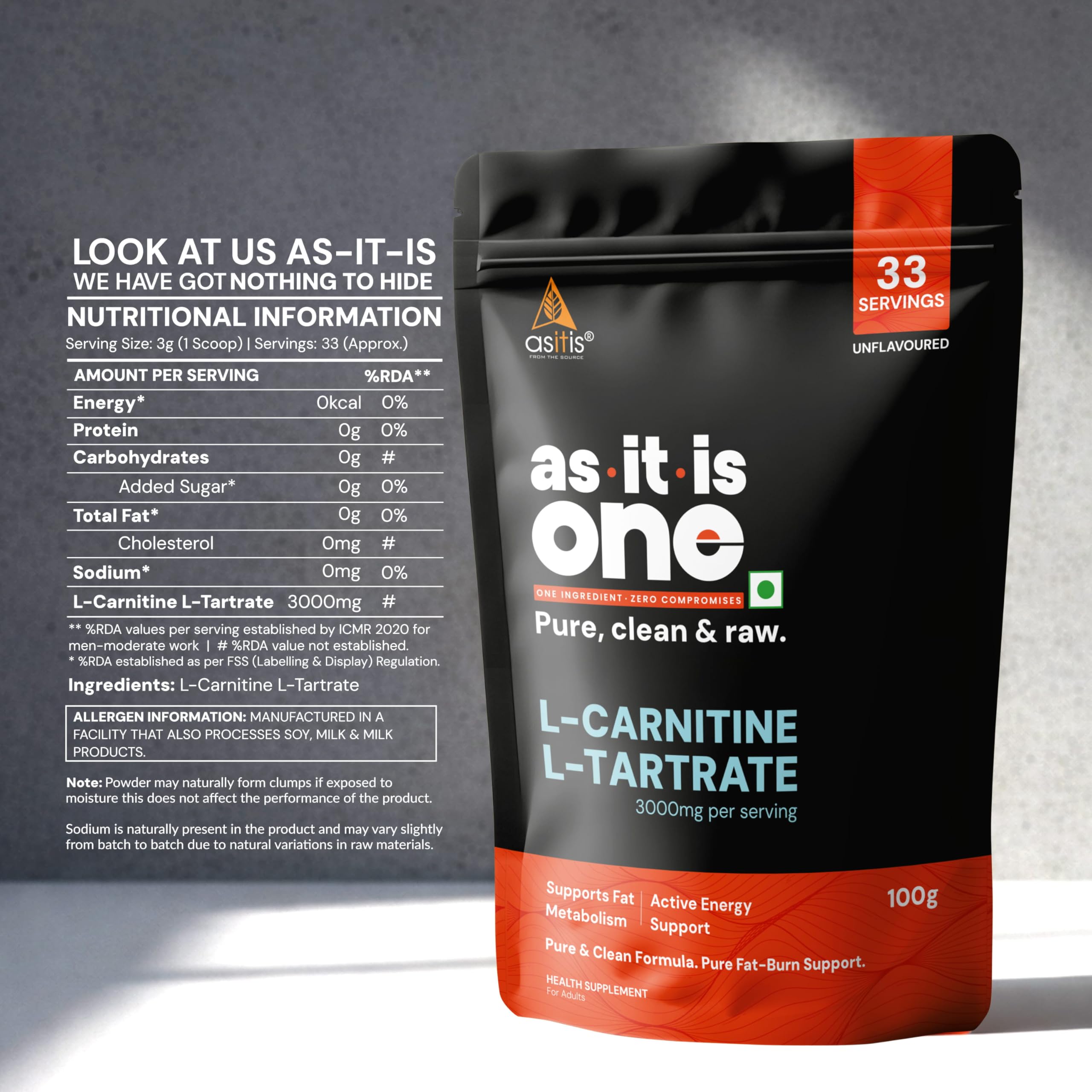 asitis l carnitine As It Is One L Carnitine L Tartrate Unflavoured Unsweetened