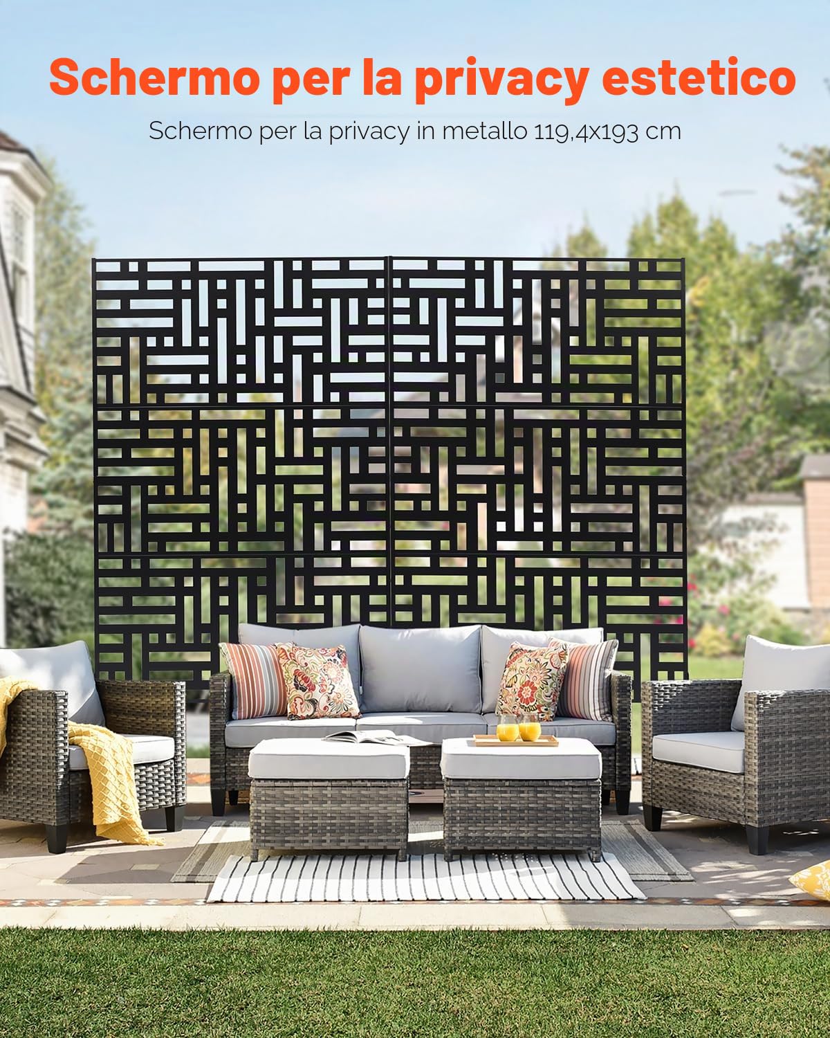 VEVOR Pannelli per Privacy in Metallo 120x50,8x193 cm Schermi Pannelli per Privacy all'Aperto, Fendivista Divisorio per Esterno Indipendente con Supporto, Recinzione Decorativa 3 Schermi da Giardino