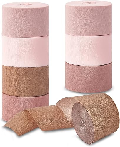 Streamers - 8 rollos de papel crepé de color rosa dorado para despedida de soltera, despedida de soltera, boda, baby shower, cumpleaños, suministros