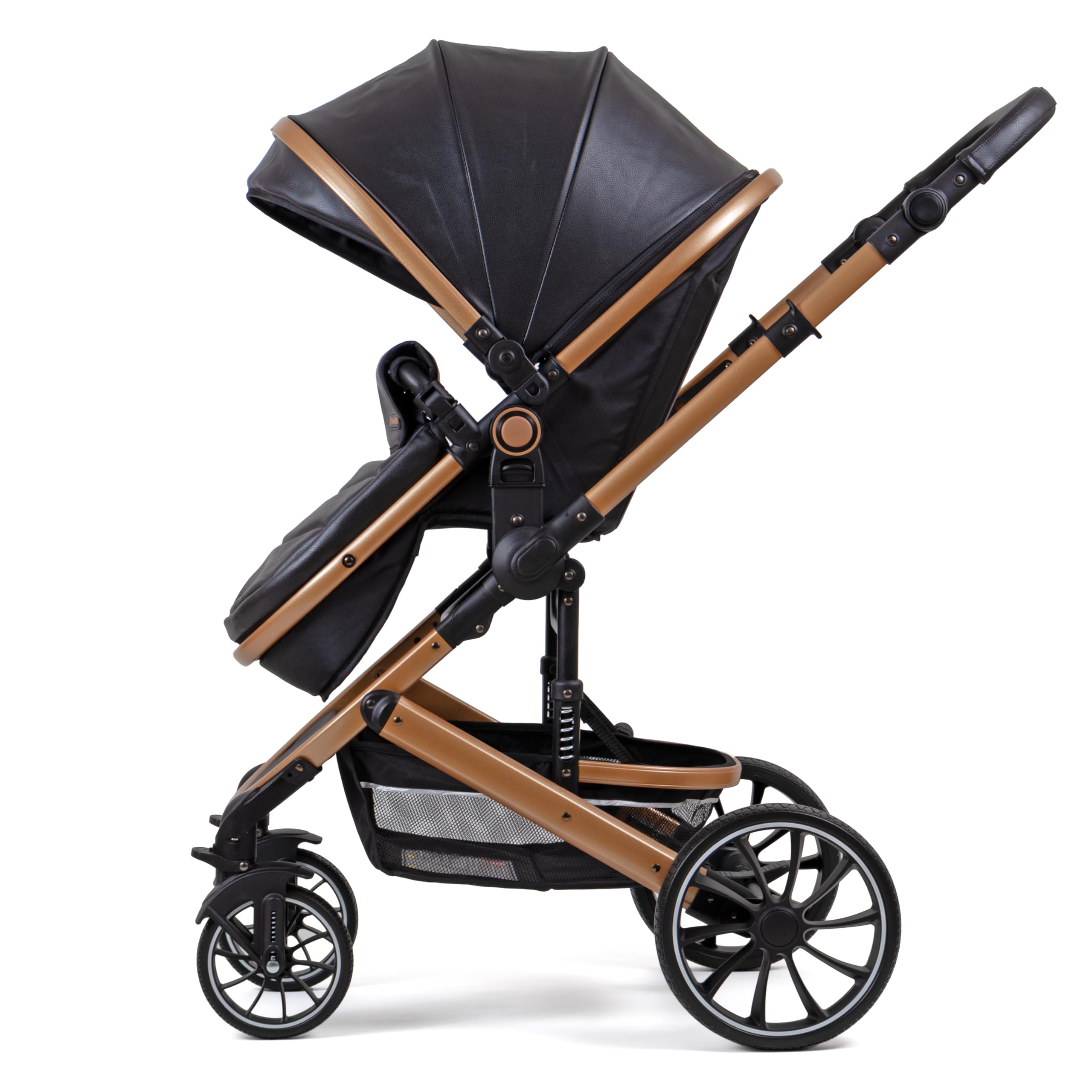 Silla de paseo Pixini Kalani 3 en 1, Trío, Niño, Silla de coche, Accesorios (oro/oxford negro)
