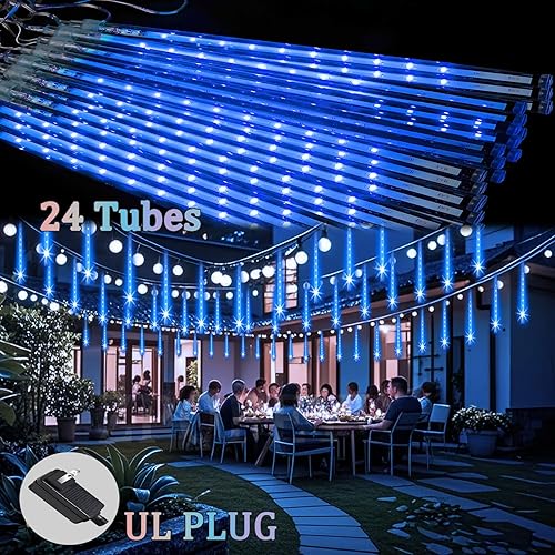 Miniatura 5 de Luces de Navidad para exteriores, luces de lluvia de meteoritos para exteriores, 24 tubos 576 LED, luz de carámbano en cascada de nieve para árbol