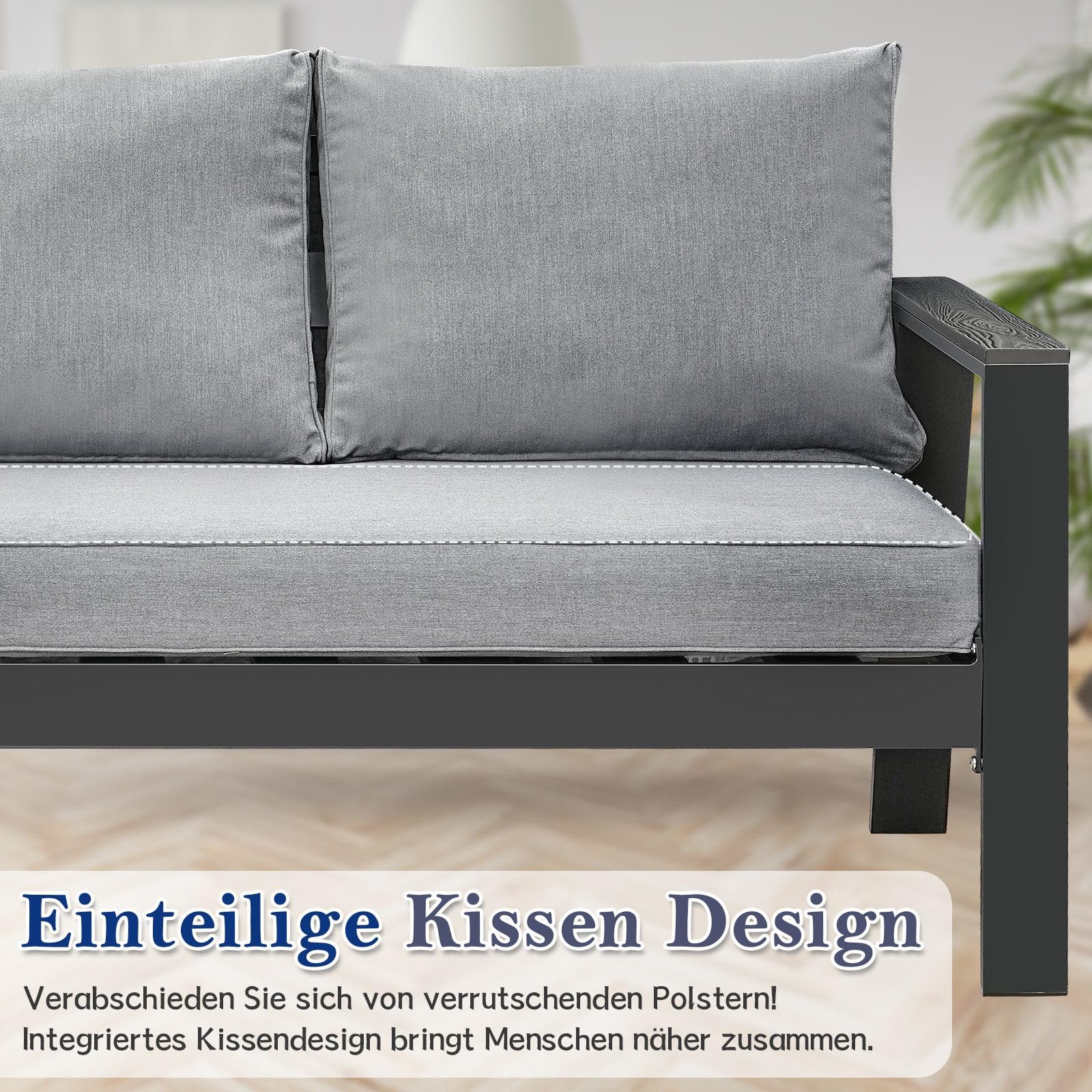 LANOX Balkonmöbel Gartensofa 2 Sitzer aus Aluminum, 134,5×75×74 cm, inkl. Sitz- und Rückenkissen, Wetterfest Gartensofa für Balkon Terrasse Garten, Grau