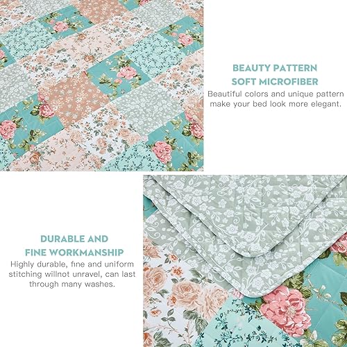 Miniatura 6 de Colcha extragrande tamaño King de 128 x 120 pulgadas, extra ancha, funda de edredón floral de retazos de granja, reversible, 6 piezas, 100%