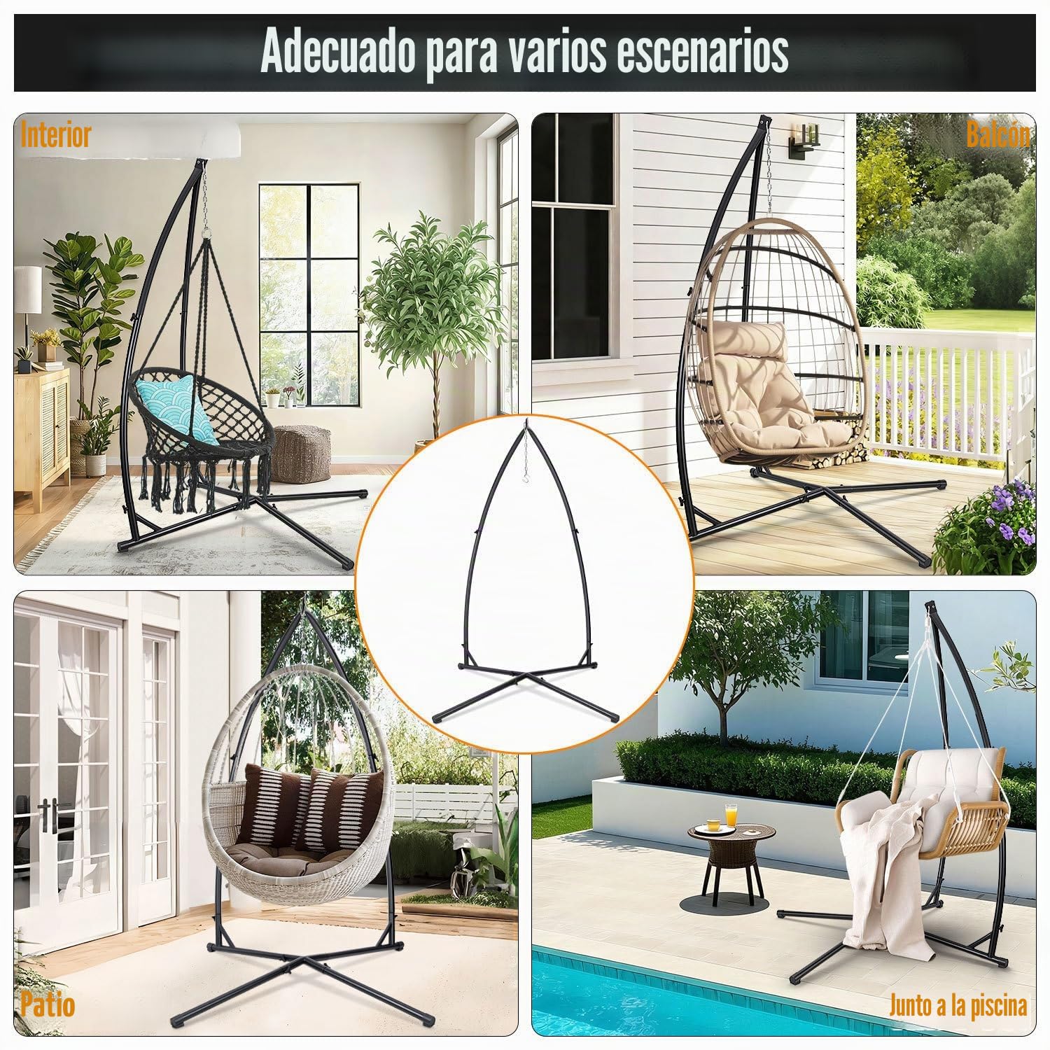 estructura de silla colgante 150 kg, soporte estable de metal para hamaca