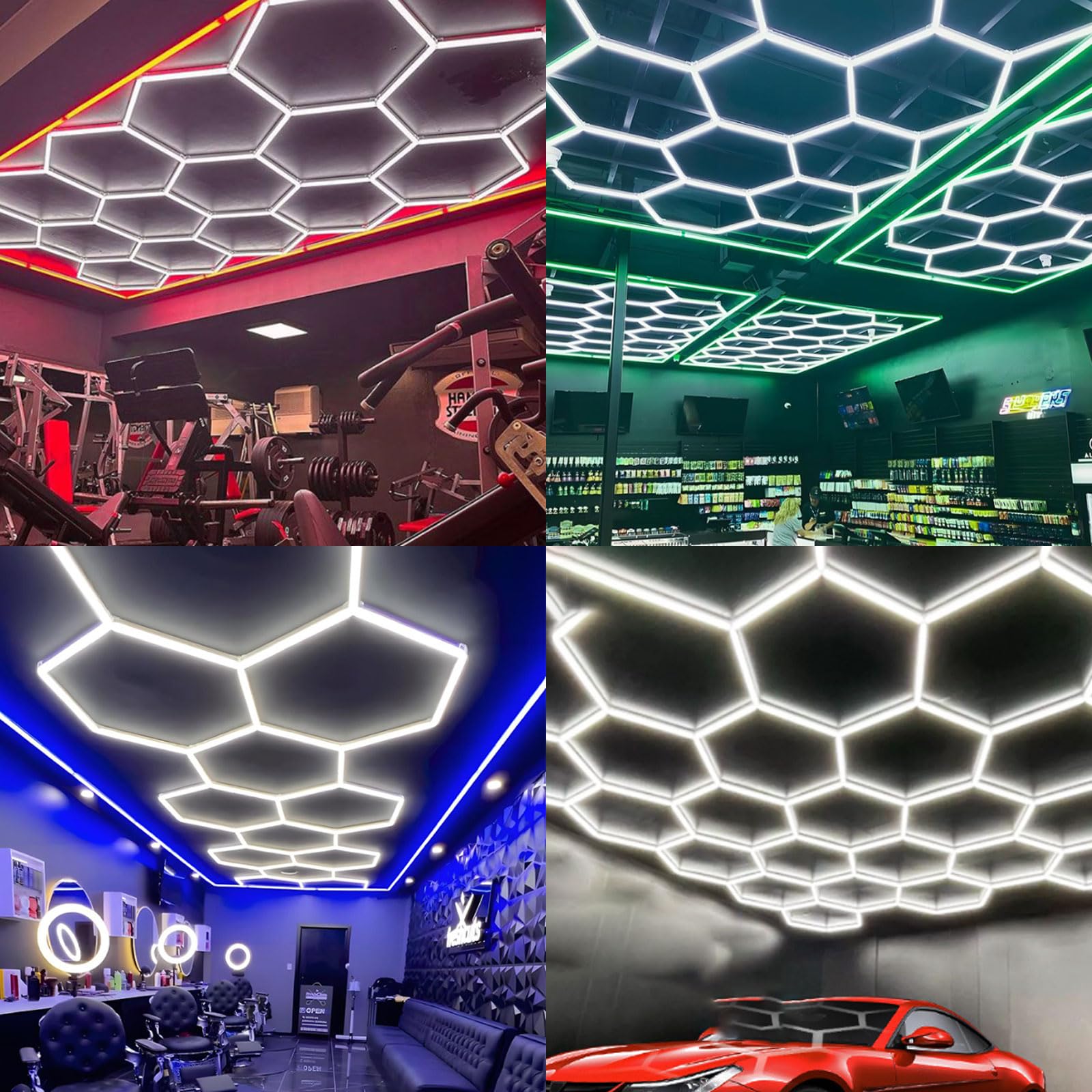 Plafonnier LED Hexagonsal pour Garage,Luminaire de Garage à LED en Nid d'abeille,Éclairage De Garage LED Hexagonsal,pour Garage,ateliers,Entrepôt,sous-Sol,Salle de Sport.