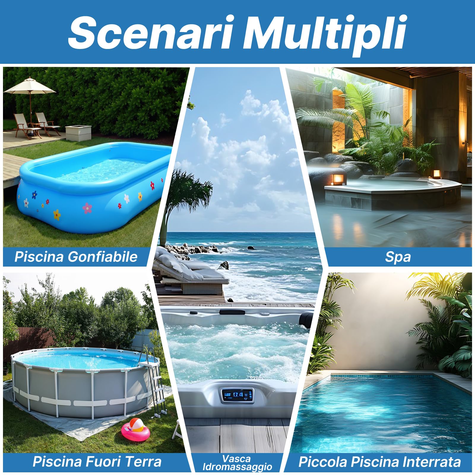 3 en 1 Aspiratore per Piscina con Batteria, Aspiratore a Mano Senza Fili, Aspirapolvere per Piscina per Piccole Piscine, Spa, Vasche Idromassaggio, Blu | Aspirapolvere per piscina, 3 in 1, senza fili, con asta telescopica, blu