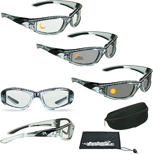 Bikershades Gafas de seguridad fotocrómicas de transición para motocicleta Día Noche Mujeres