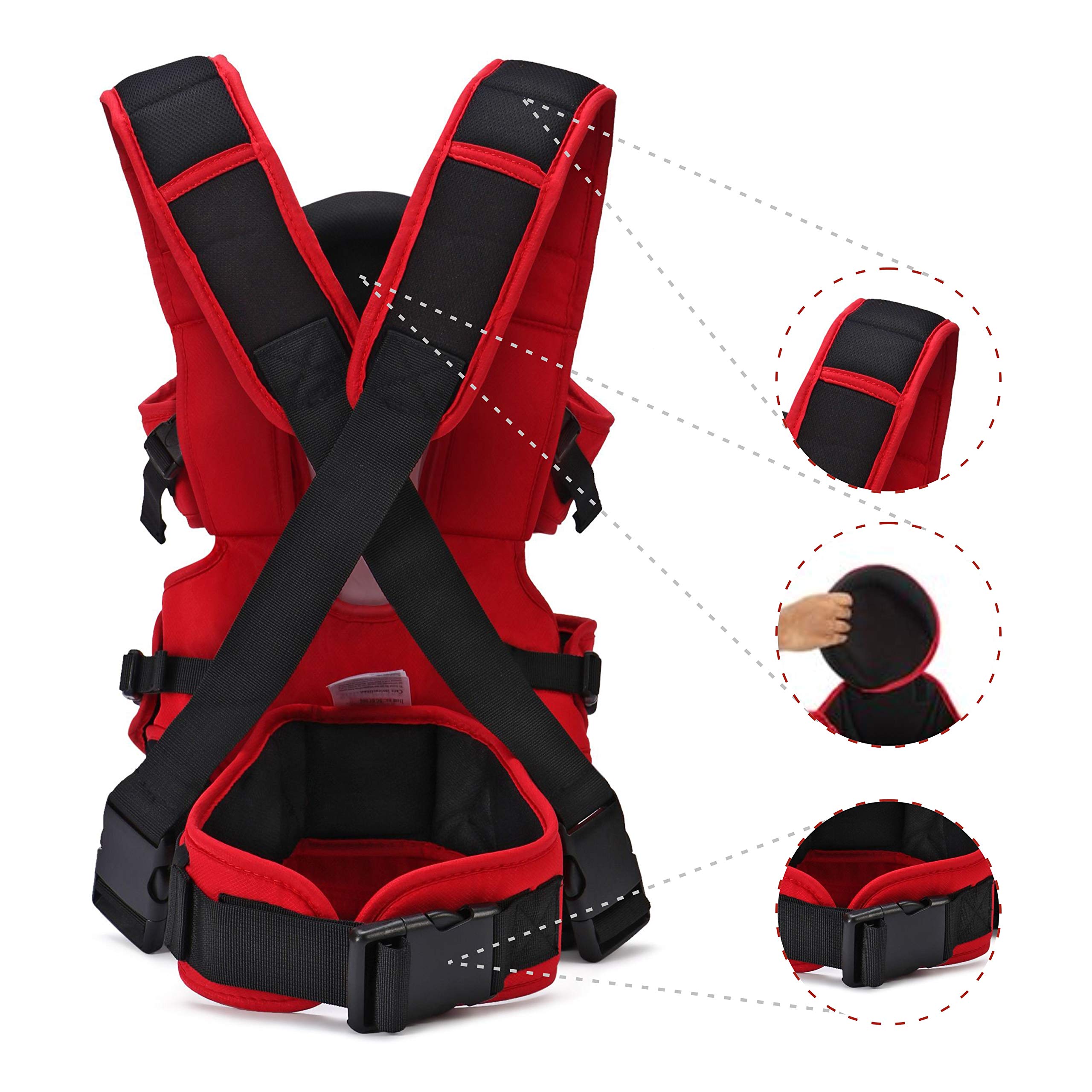 Mom's Pride Newborn 3 In 1 Baby Carrier Ergonomic Adjustable Sling Kangaroo Design Baby Carry Bag Backpack Sling Back Position|Front Position Carrier- (Red Carrier Bag, Multicolor Teether) - Image 4 thumbnail