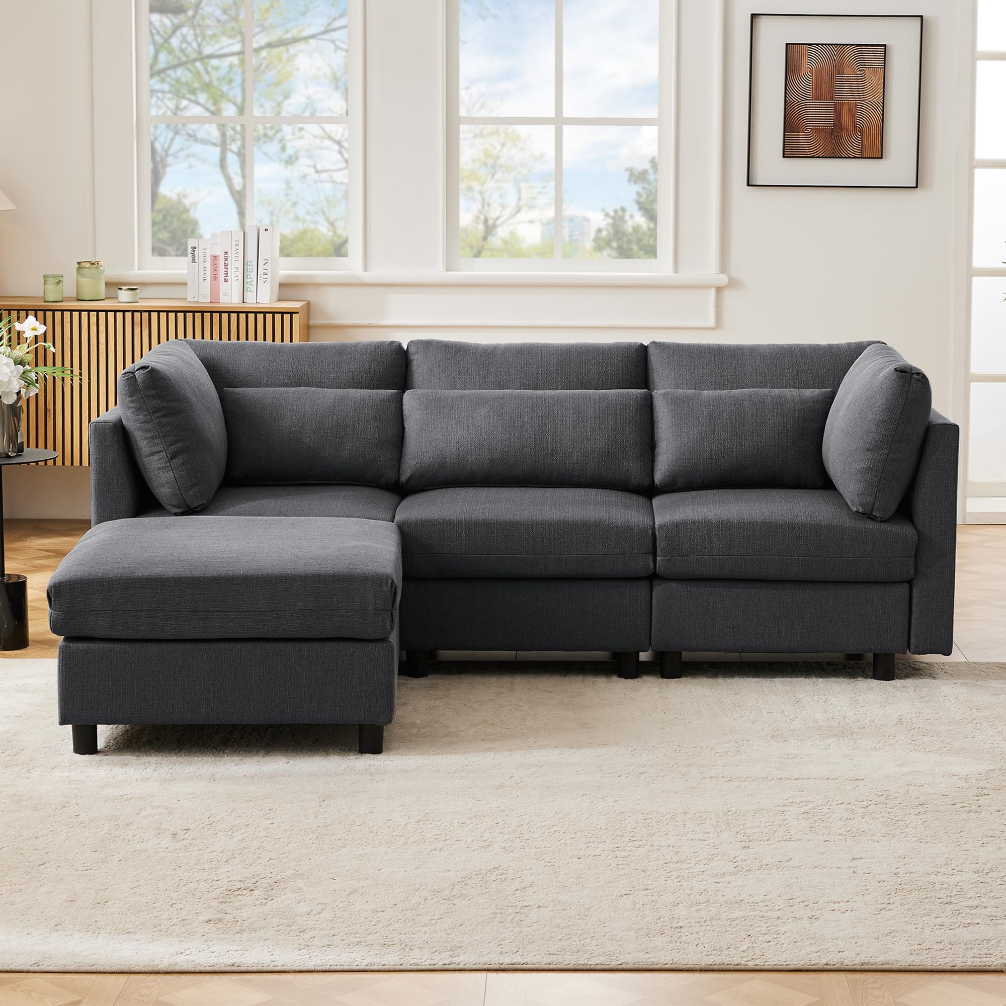 Sofá de 3 plazas, sofá de esquina en forma de L con reposapiés, diseño moderno, muebles tapizados, sofá con función de sueño, 220 x 83 x 81 cm, para salón y dormitorio