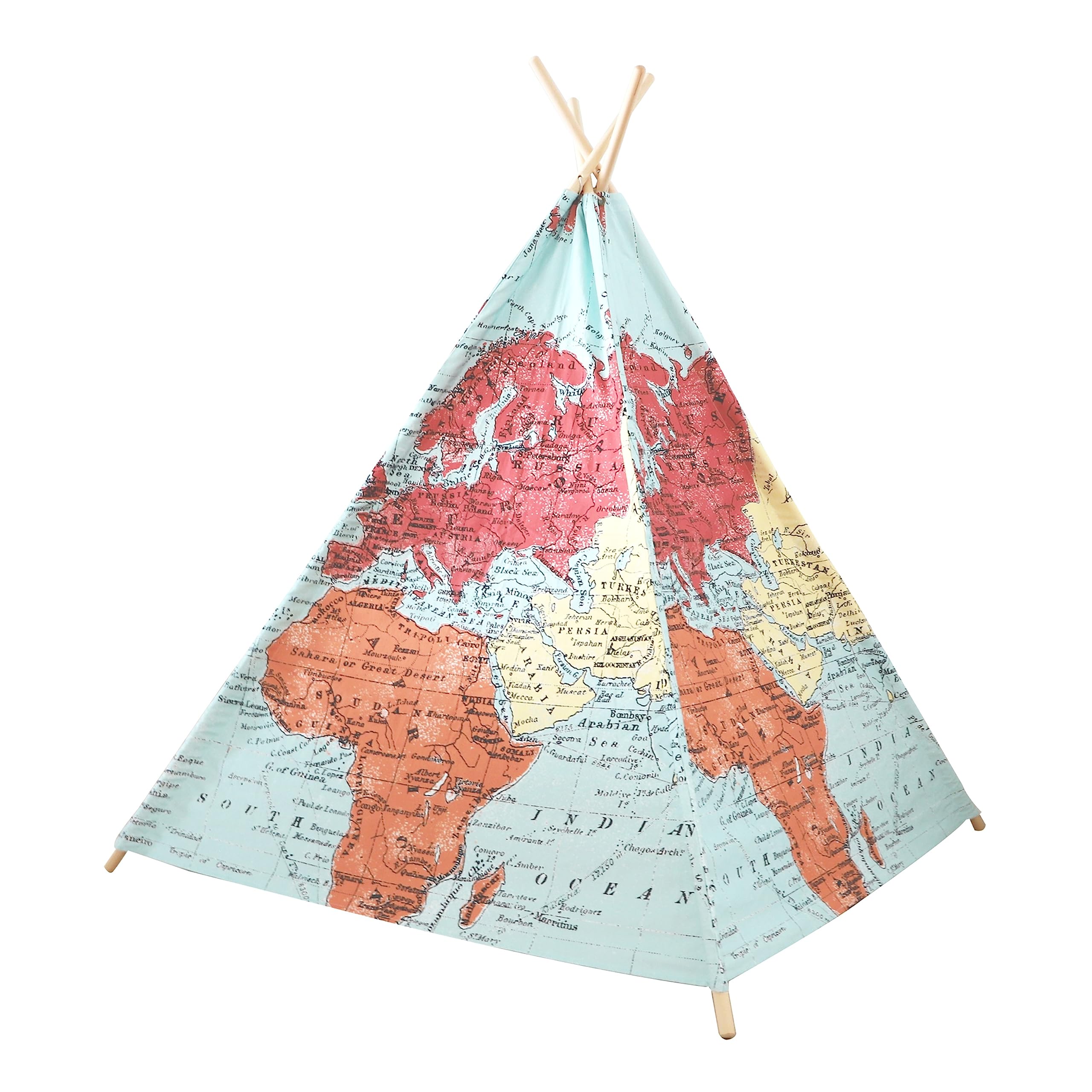 SUNNY Tipizelt für Kinder mit Weltkarte in Farbe | Indienner / Tipi / Wigwam Zelt für Kinderzimmer | Spielzelt aus Baumwolle 120x120 cm