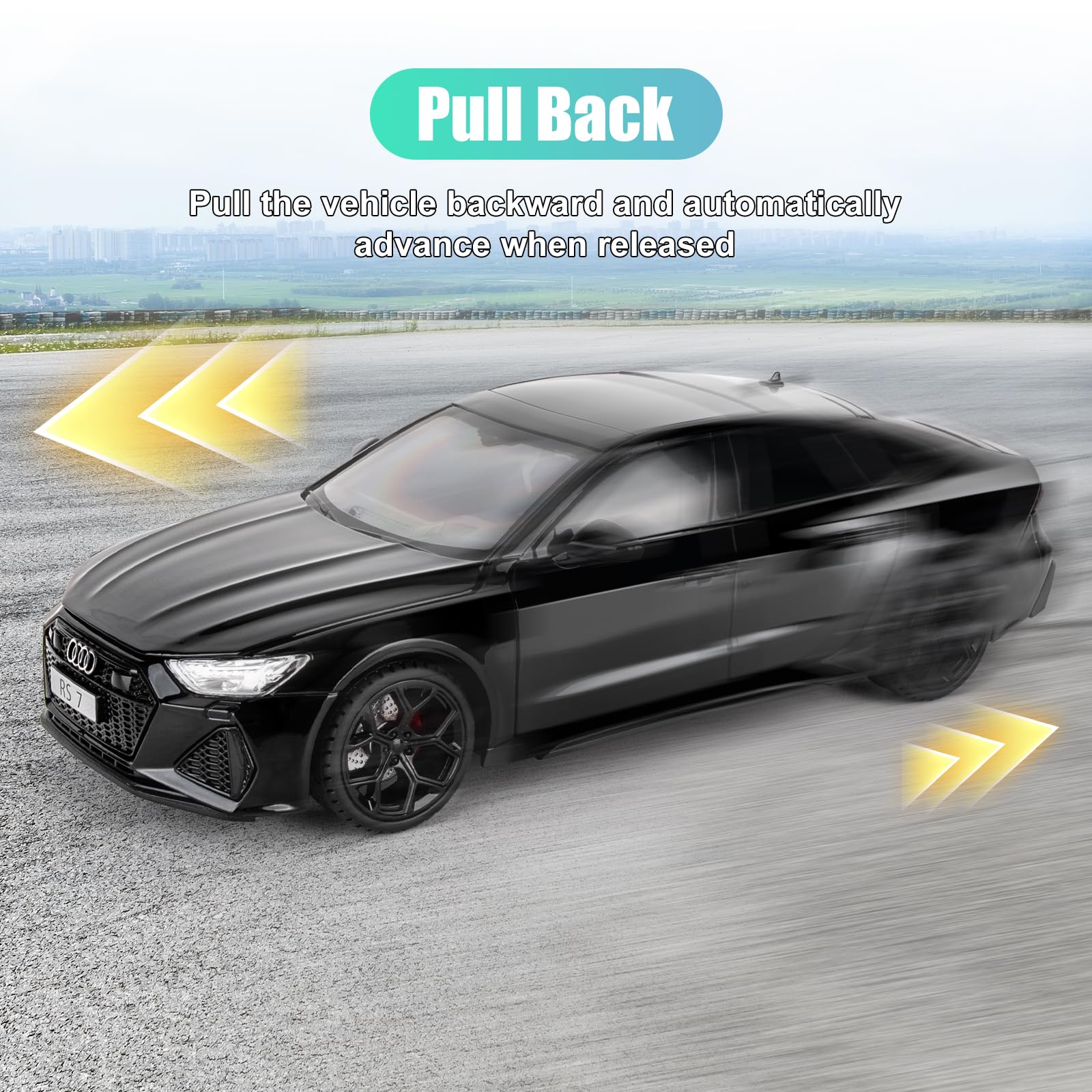 imtfzct 1/24 Supercar RS7 Black Warrior Modellauto, Sound- und Licht-Spielzeugauto mit Pullback-Funktion, Sammlermodell aus legiertem Stahl, Geschenk für Kinder