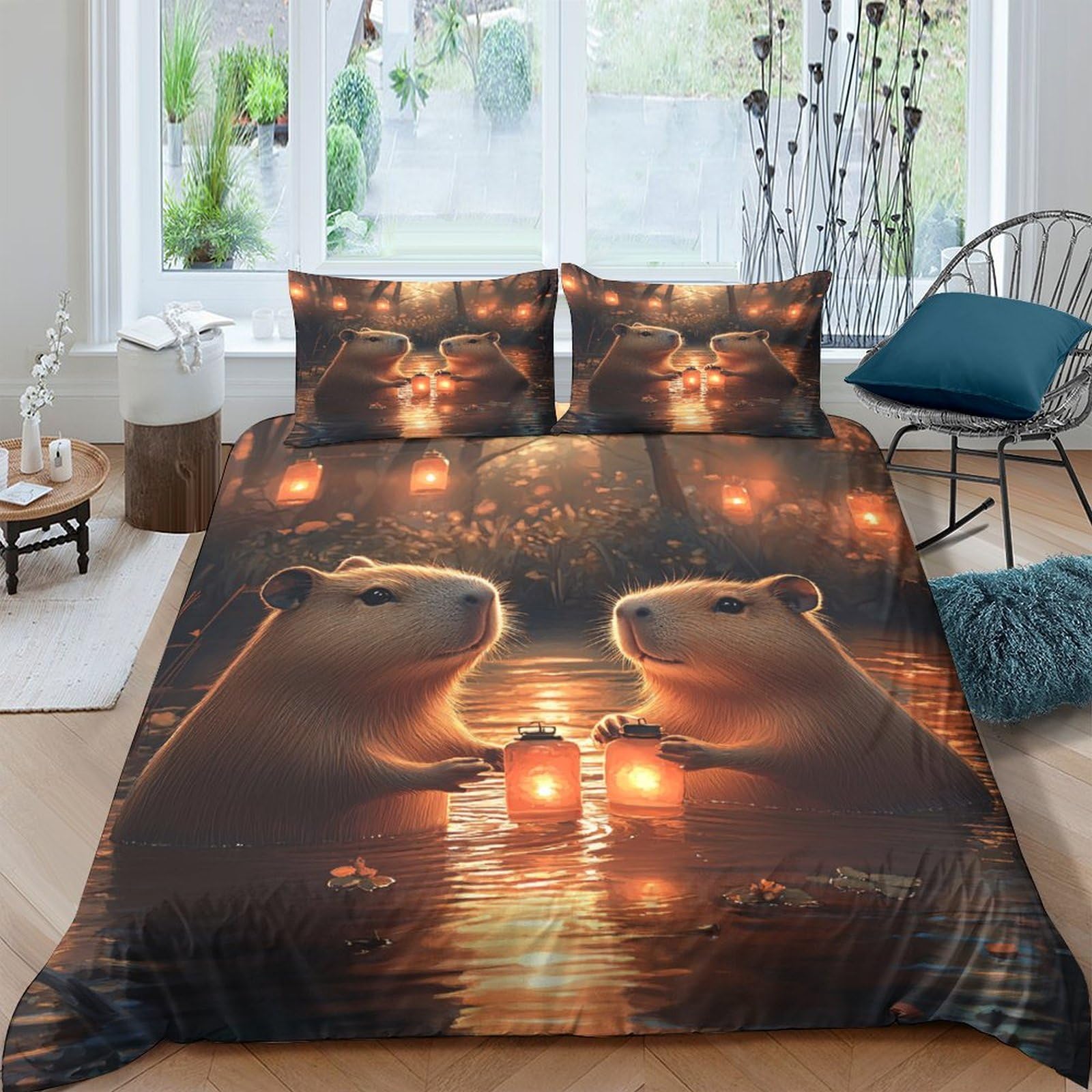 Ctjqhvkz Style-7 3D Printed Romantic Sunset Bear Fitted Sheet Microfiber Soft Bedroom Decor Dream Reflection Mattress Cover Single（135X200cm）