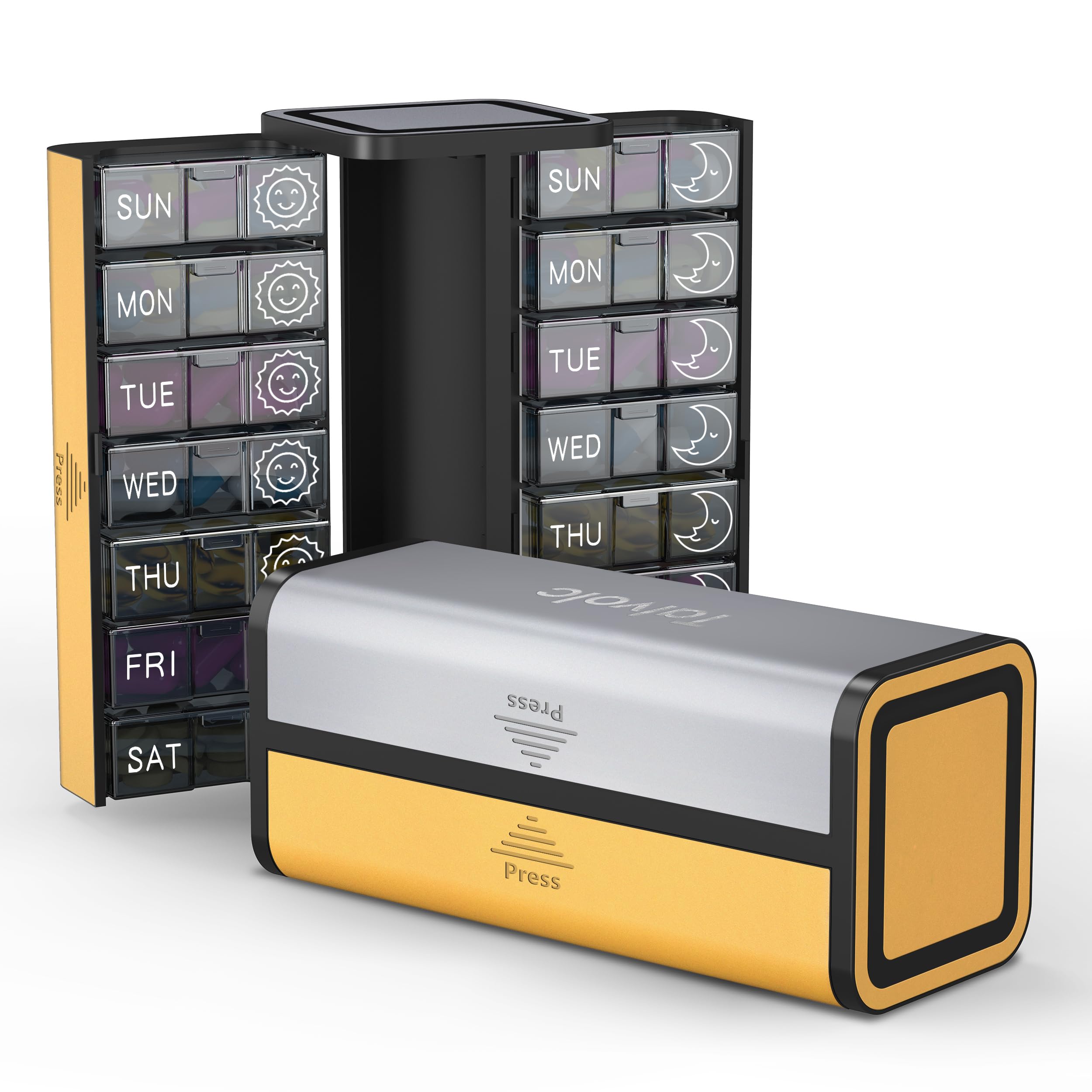 Pill Organizer 7 Day AM PM Discreet 2 Times a Day Weekly Pill Box with Double Protection Shell