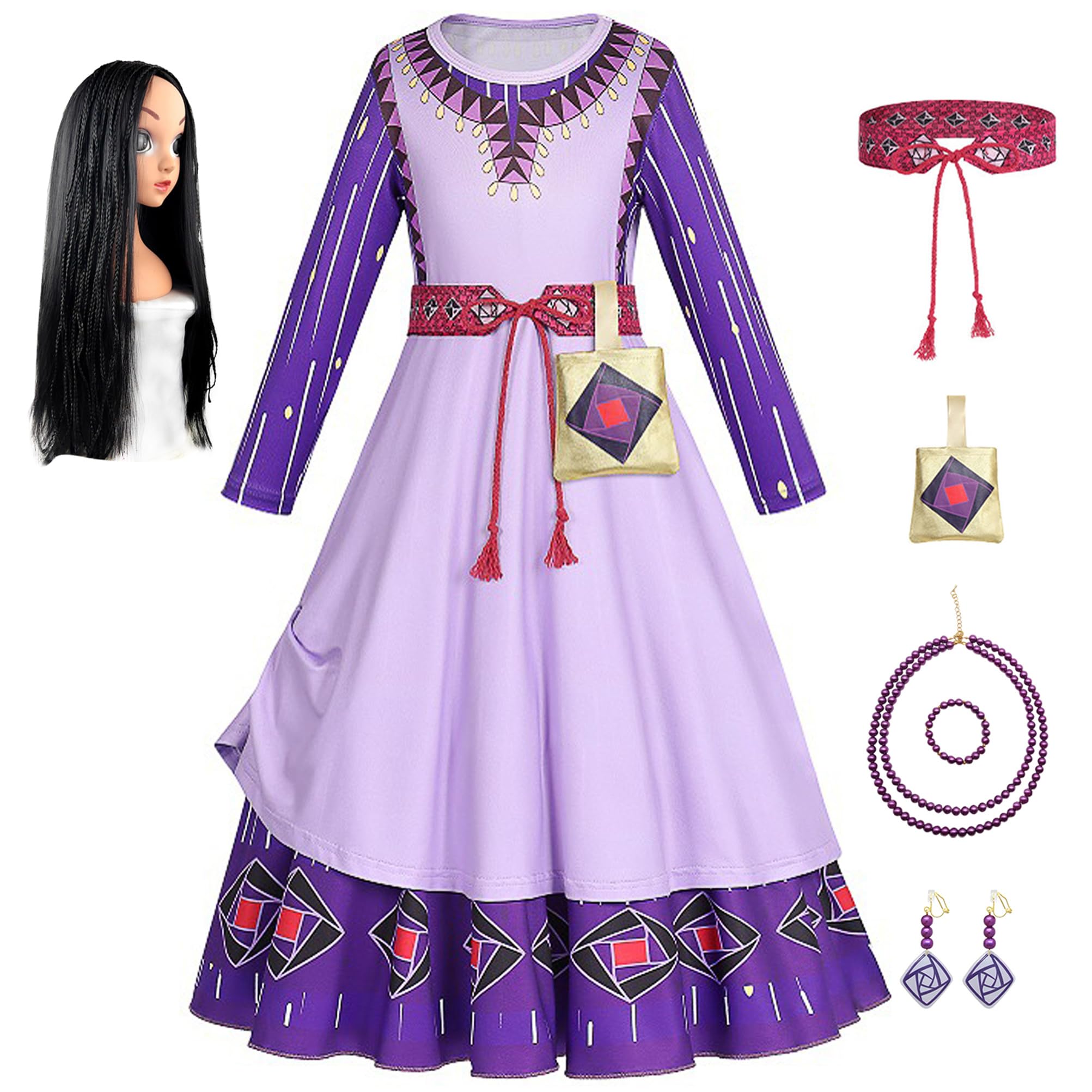 YOSICIL Wish Asha Costume Bambina Asha Vestito con Accessori con parrucca per Natale Compleanno Halloween Carnevale Festa Cosplay Asha Costume
