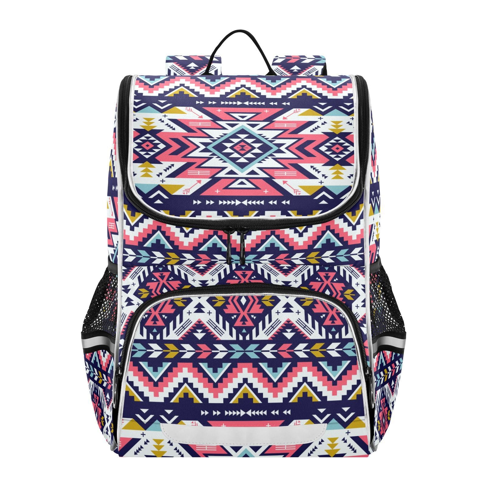 Sletend Pink Aztec School Backpacks for Girls, Aztec Print Bookbag Lightweight Durable for School Nursery, with Nighttime Reflector Safety and