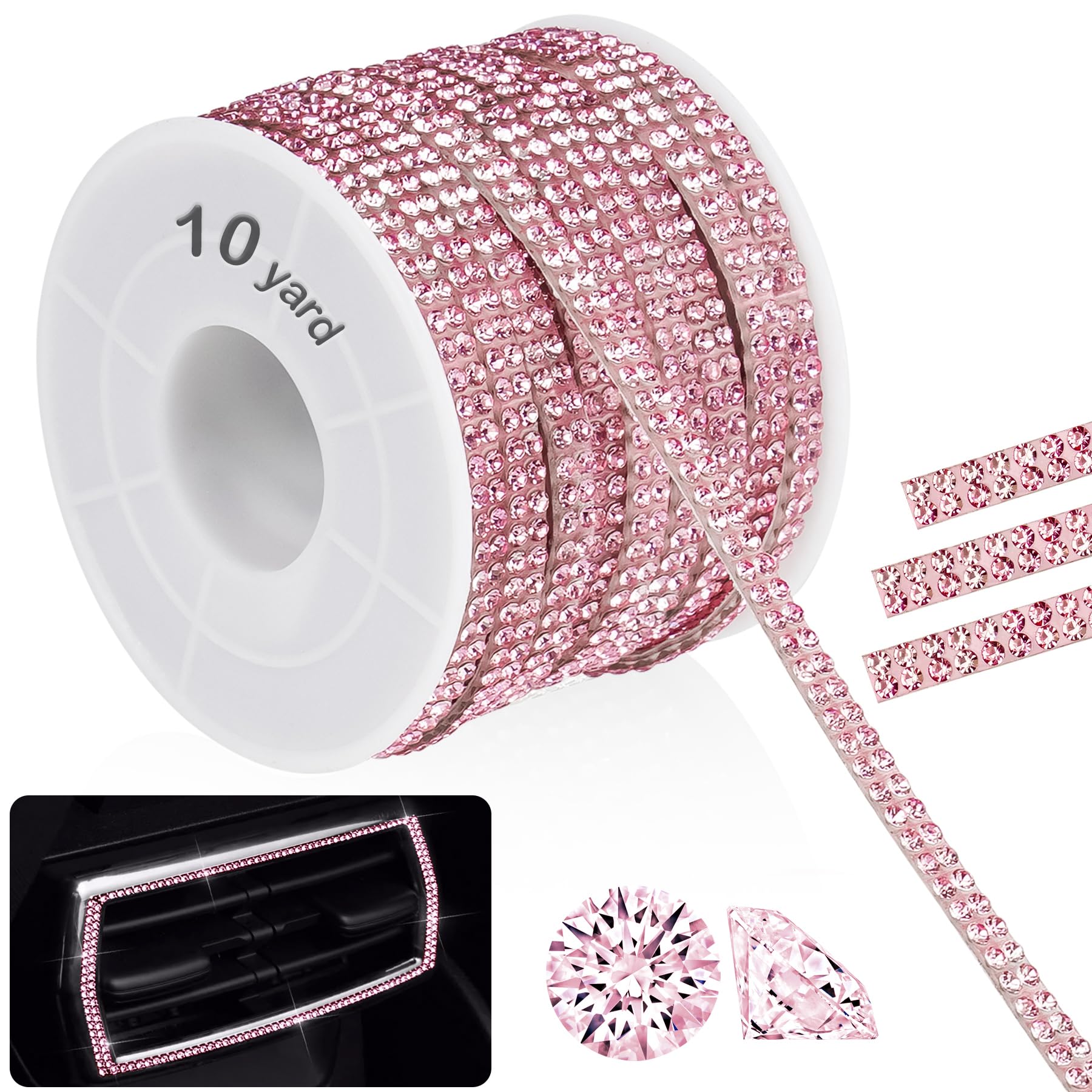NiArt 10-Yard Self Adhesive Crystal Rhinestone Ribbon, Durable Sparkling Glass Diamond Decoration Ribbon for Car Interior, Tech Gadget, Easy to Apply Strong Adhesion Long-Lasting Brilliance (Pink) โ image 1