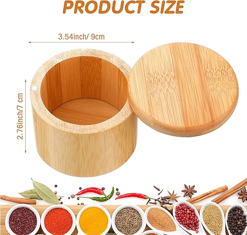 Miniatura 2 de 4 piezas de almacenamiento de sal de bambú con tapa giratoria magnética, caja de almacenamiento de sal y especias, compartimento de almacenamiento