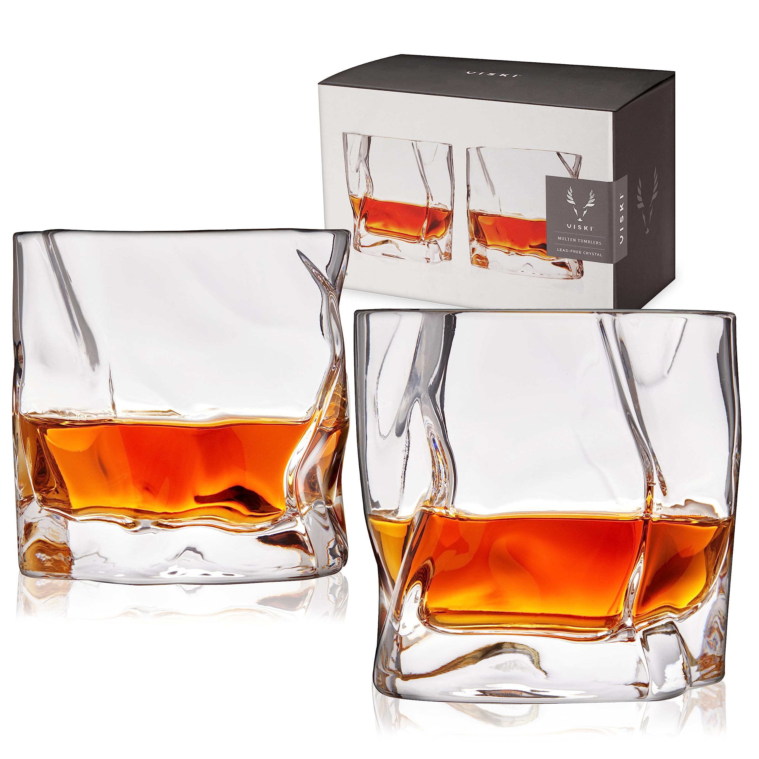Viski Kryształowe zmięte kieliszki, szklanki burbon, szklanki do szkockiej - przezroczyste, 270 ml, zestaw 2 szt., nadające się do mycia w zmywarce