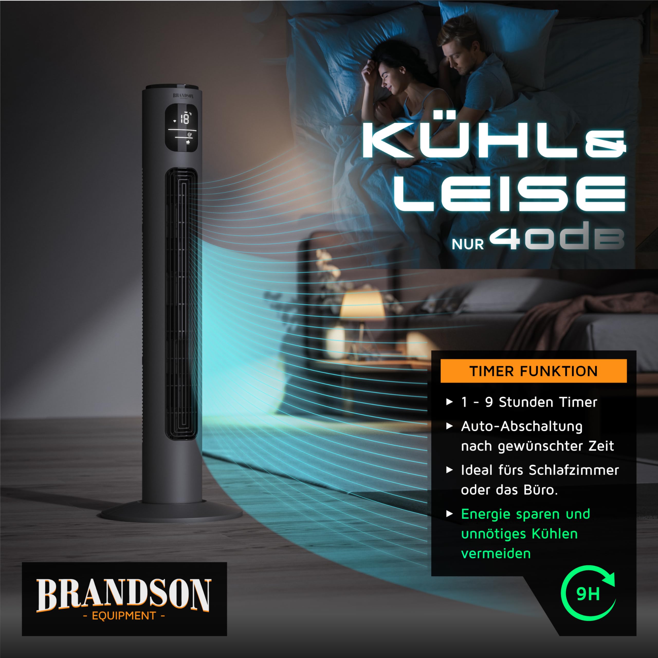 Brandson - Turmventilator ECO mit DC Motor - sehr leise – Wlan Smart Home mit App/WiFi Alexa Sprachsteuerung - mit Fernsteuerung – Sieger Ventilatoren und Luftkühler 2026 - Anthrazit