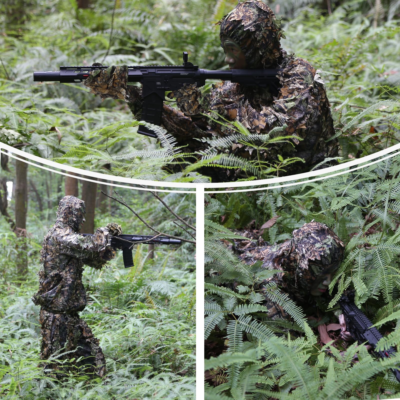 Zicac Telo Mimetico, Ghillie Suit,Tuta Mimetica con Foglie in Poliestere 3D,Abbigliamento da Caccia Invisibile nella Foresta per la Caccia Fotografica