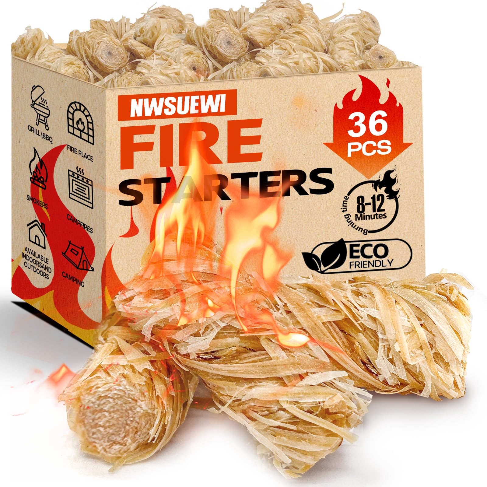 Arrancador de fuego de 36 piezas, para fogata, barbacoa, chimenea, hoguera, encendedor de leña de luz rápida, arrancador de fuego natural impermeable, iniciador de fuego natural para