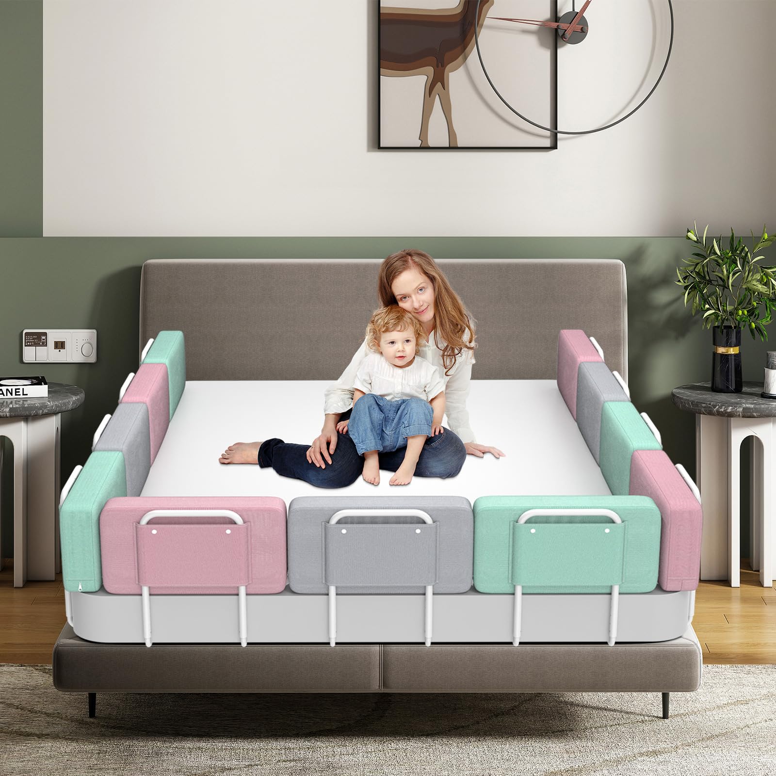 Sponde per letto bambini – Barriera letto sicurezza per bambini, protezione per letto matrimoniale e lettino, altezza regolabile 40-60 cm, rimovibile, portatile, grigio, 60cm