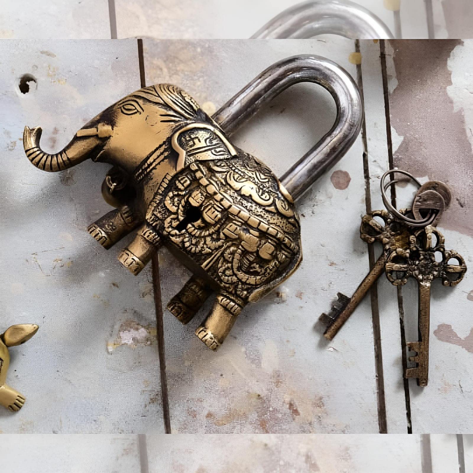 ARTSIKIA Brass Elephant Pad Lock | Vintage Style Antique Elephant Shape Brass Security Lock | Fully Functional Lock with 2 Keys | L x W x H - 11.5 ? 2.5 ? 13 cm, Wt. - 800 gm (B0C2CRKK2N) Amazon Price History, Amazon Price Tracker
