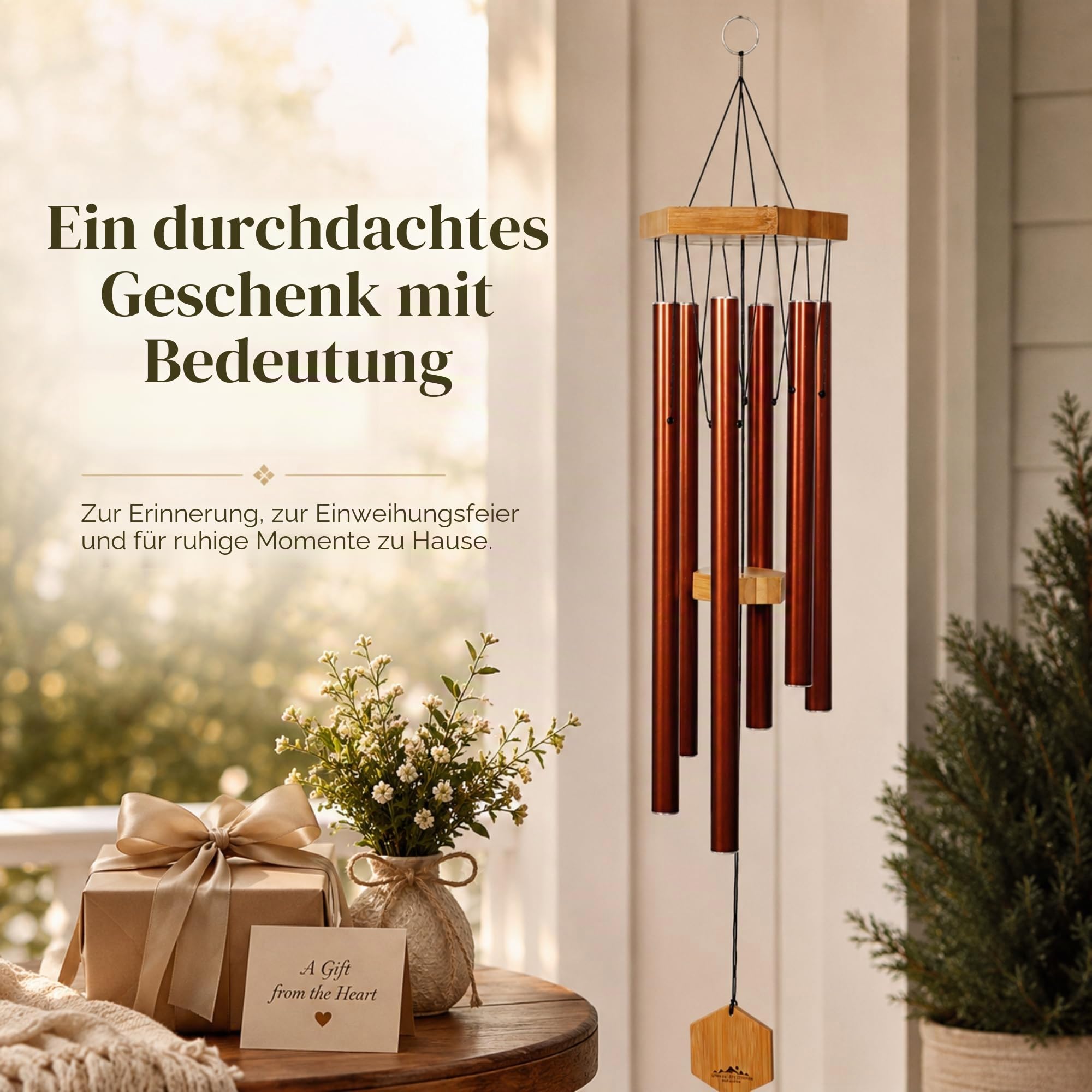 Windspiel für Menschen, die ihre Nachbarn mögen, beruhigende melodische Töne und solide konstruiertes Bambus/Aluminium-Glocke, Veranda, Garten oder Hinterhof.