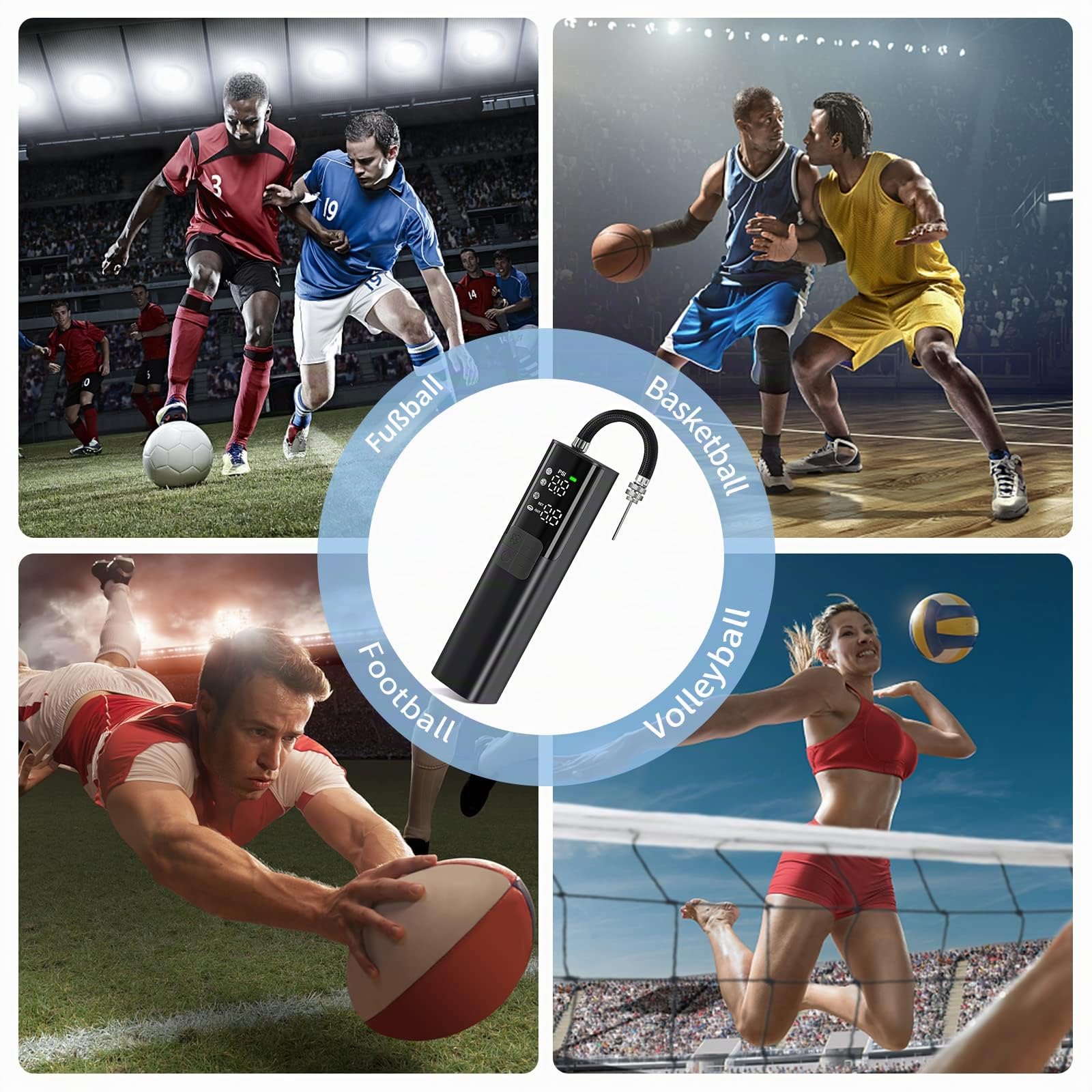 Pumteck MY01 Elektrische Ballpumpe mit Aufblasen & Luftablassung, Genaues Manometer und 4 voreingestellte Modi, Automatische Ballpumpe für Basketball, Fußball, Fußball und Volleyball (Max 15 PSI)