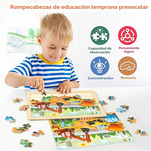 Miniatura 6 de SYNARRY Rompecabezas de madera para niños de 4 a 6 años, 6 paquetes de 60 piezas, rompecabezas preescolar, juguetes educativos para niños de 4 a 8