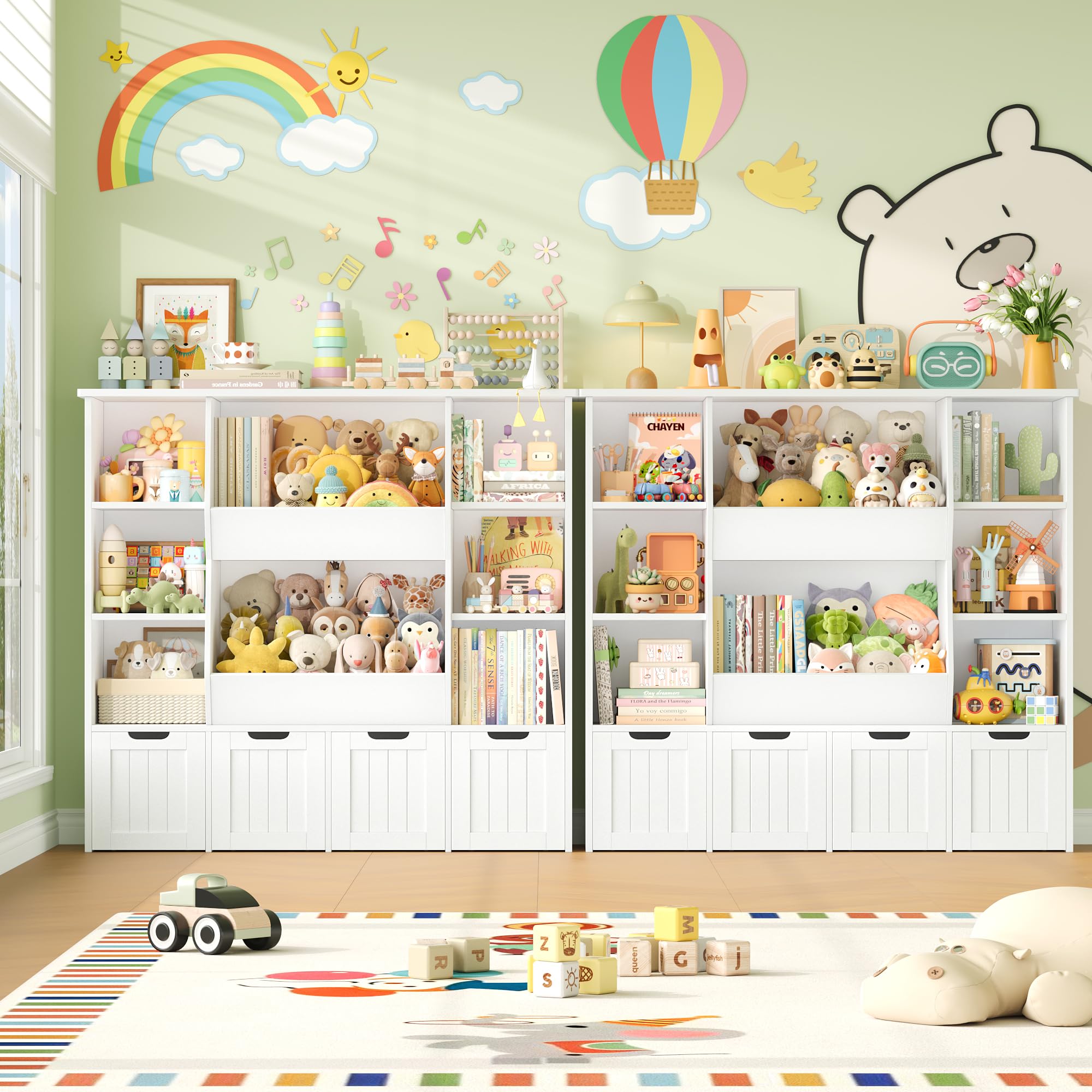 FOREHILL Mueble Organizador Juguetes, Mueble Almacenaje Juguetes, Estanteria Montessori, Organizador de Juguetes Infantil, Estanteria Infantil, 4 Cajones con Ruedas, 8 Compartimentos, Blanco
