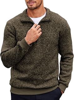 Men's Quarter Zip Pullover Casual Long Sleeve Sweater Slim Fit Sweater Mock Neck Polo Sweater