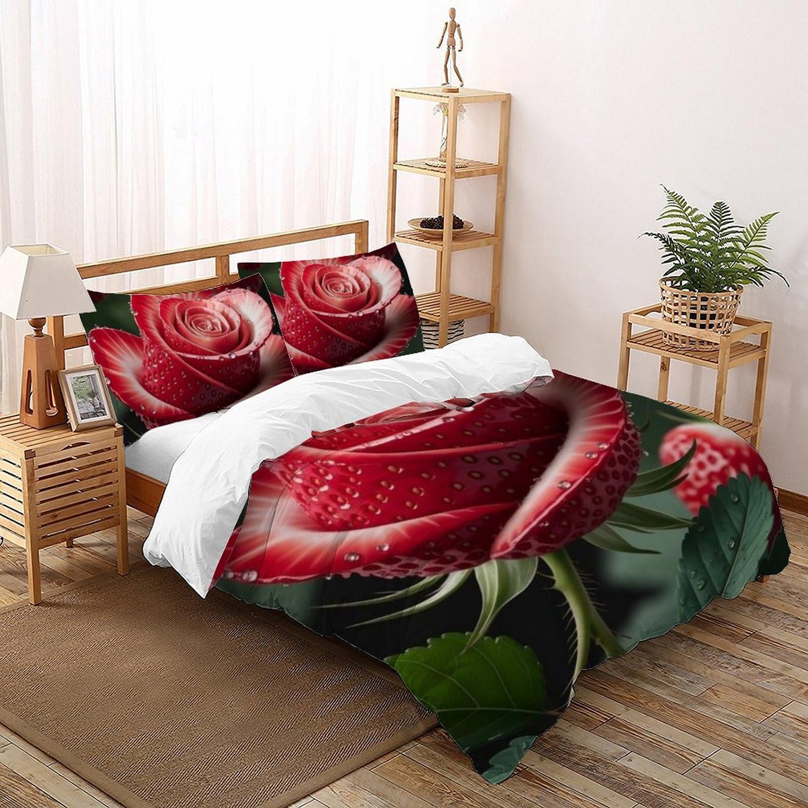 Housse de couette double 200x200 au motif plantes vertes contre le linge de lit terne et rêche