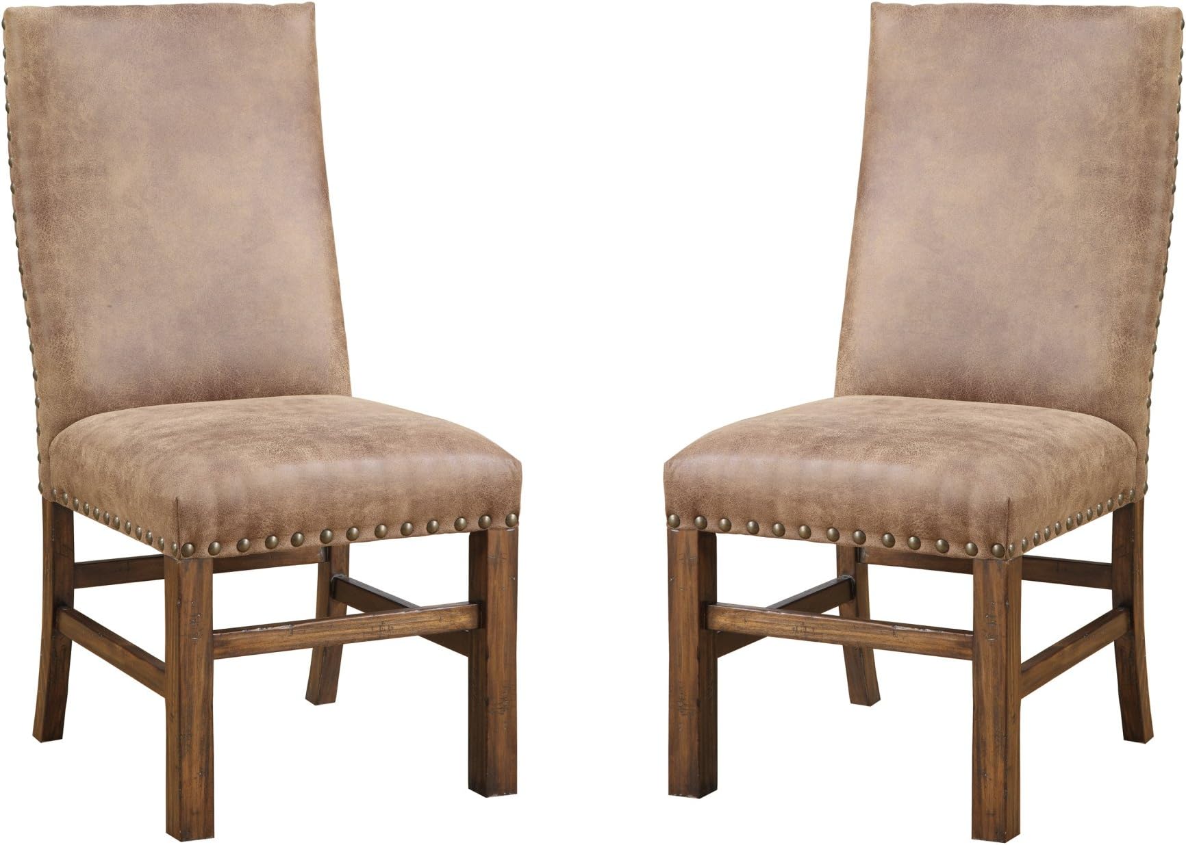 Emerald Home Chambers Creek Brown Upholstered Dining Chair with Nailhead Trim, Set of Two
